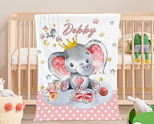 Miniatura 10 de Mantas de bebé personalizadas para niñas y niños con elefante, mantas de cama con nombre para bebés y niños, forro polar de felpa súper suave