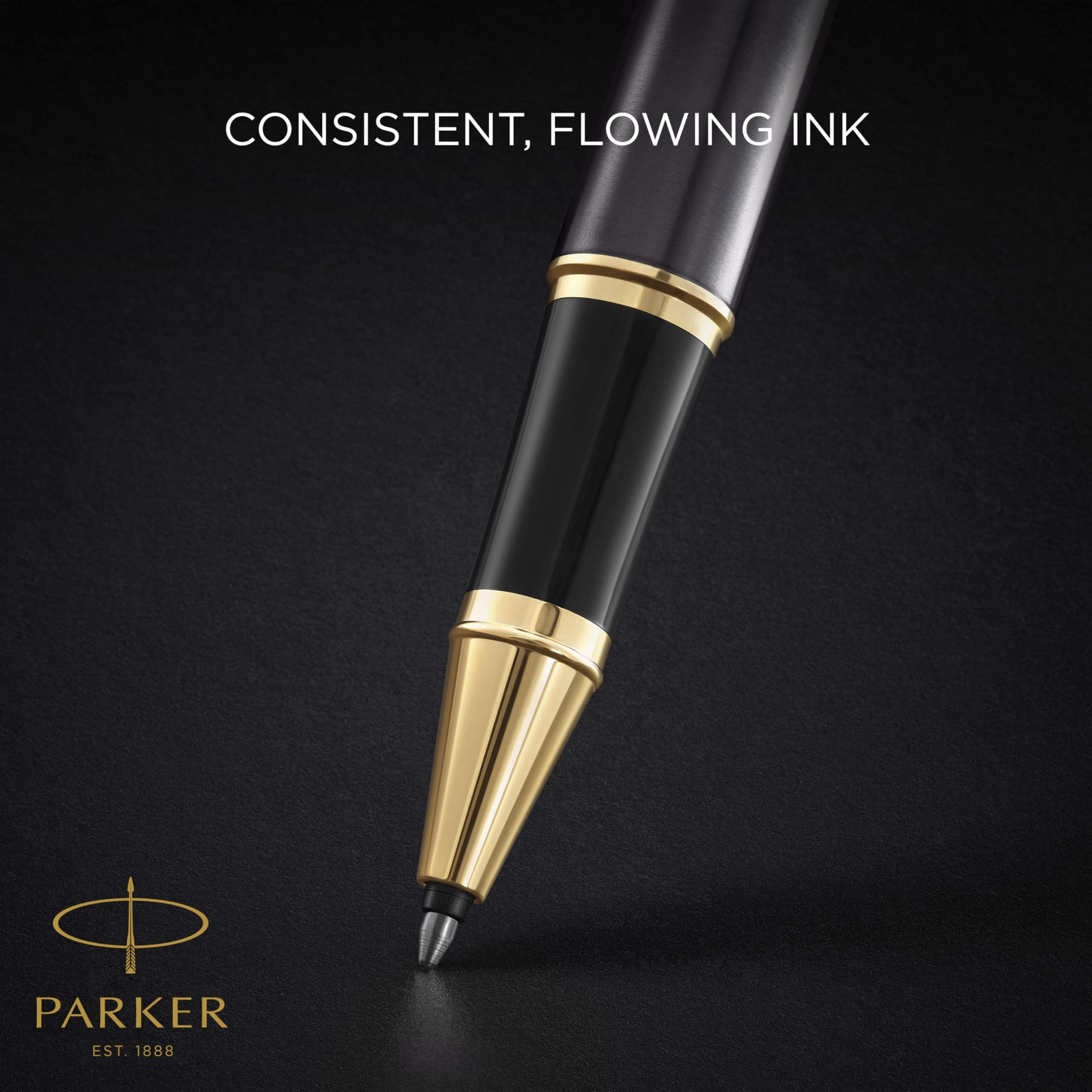 Parker IM Stylo Roller | Laque Grise avec Finitions Or | Pointe Fine en Acier Inoxydable | Recharge d'Encre Noire | Coffret Cadeau | Cadeaux de Fin d'Études Parfaits