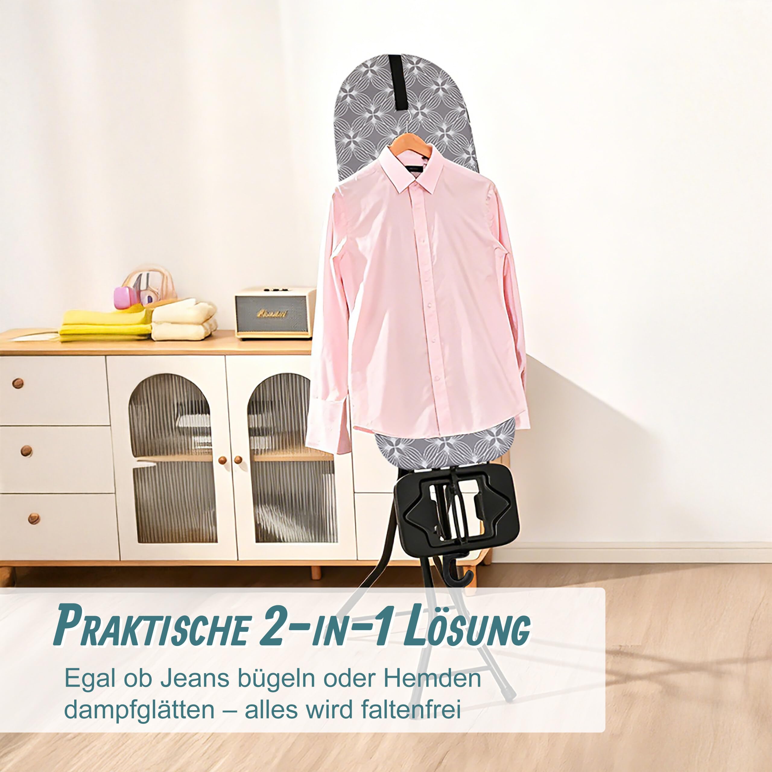 Relaxdays Bügelbrett & Dampfbrett, für Dampfbügeleisen & Dampfglätter, BxT: 109,5 x 35 cm, Bügelstation, klappbar, grau