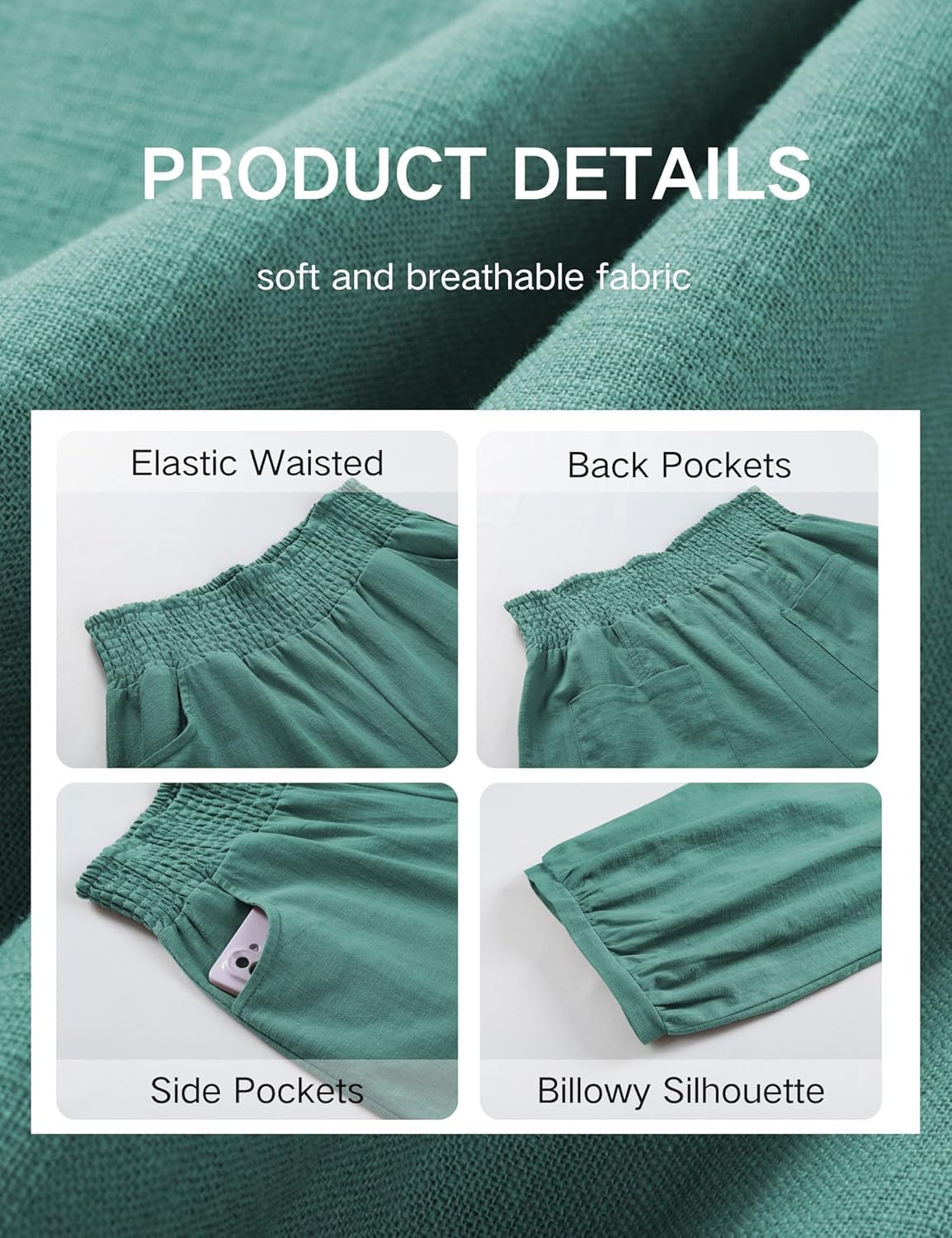 Xiaoxuemeng Womens Wide Leg Pants Cotton Linen Barrel Pants Elastic Waisted Lounge Trousers with Pockets - Image 4