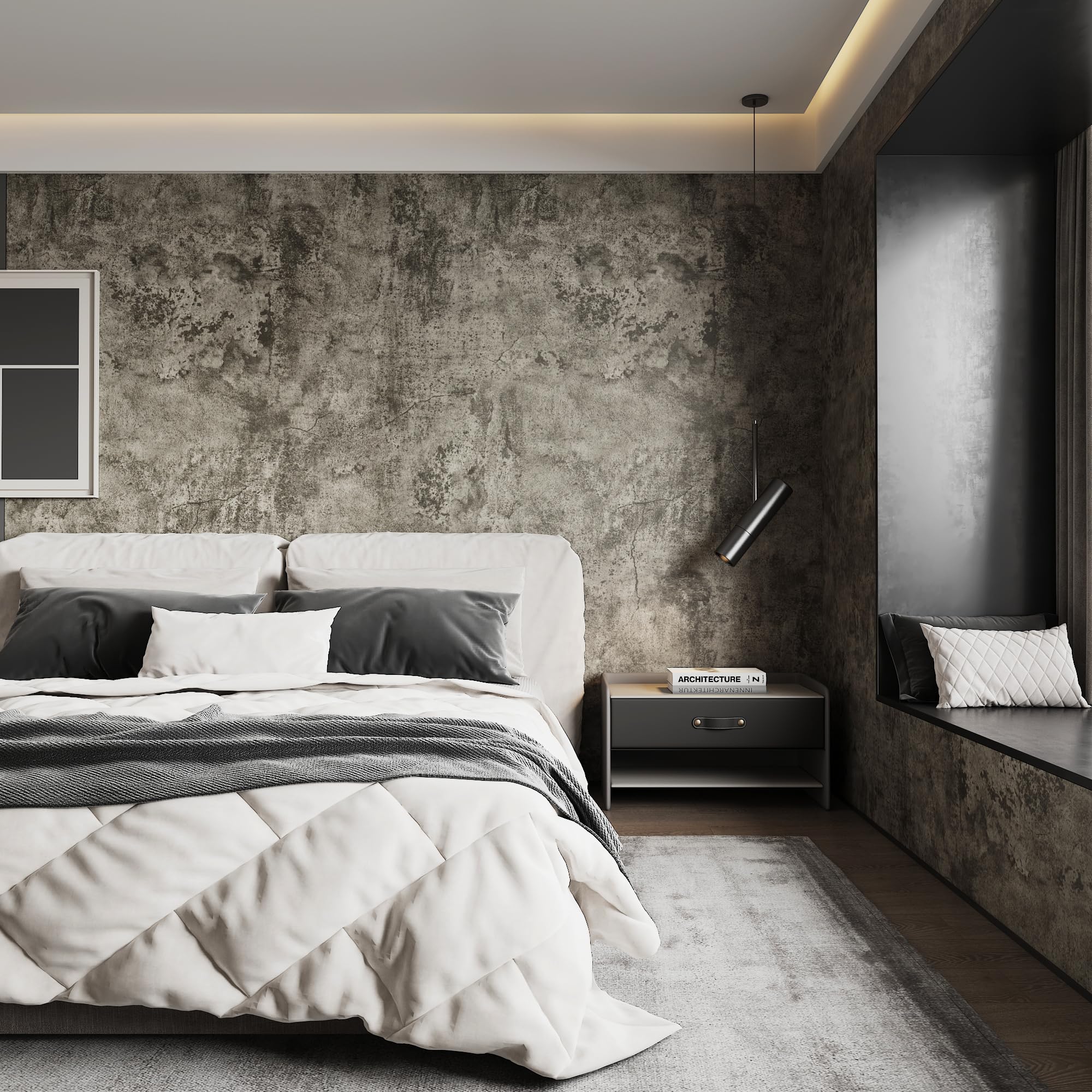 48"×79" Extra Wide Thick Light Brown Grey Concrete Vinyl Wallpaper Peel and Stick (Sample) Waterproof Gray Concrete Contact Paper for Countertops DIY Matte Textured Cement Wall Tile Stickers