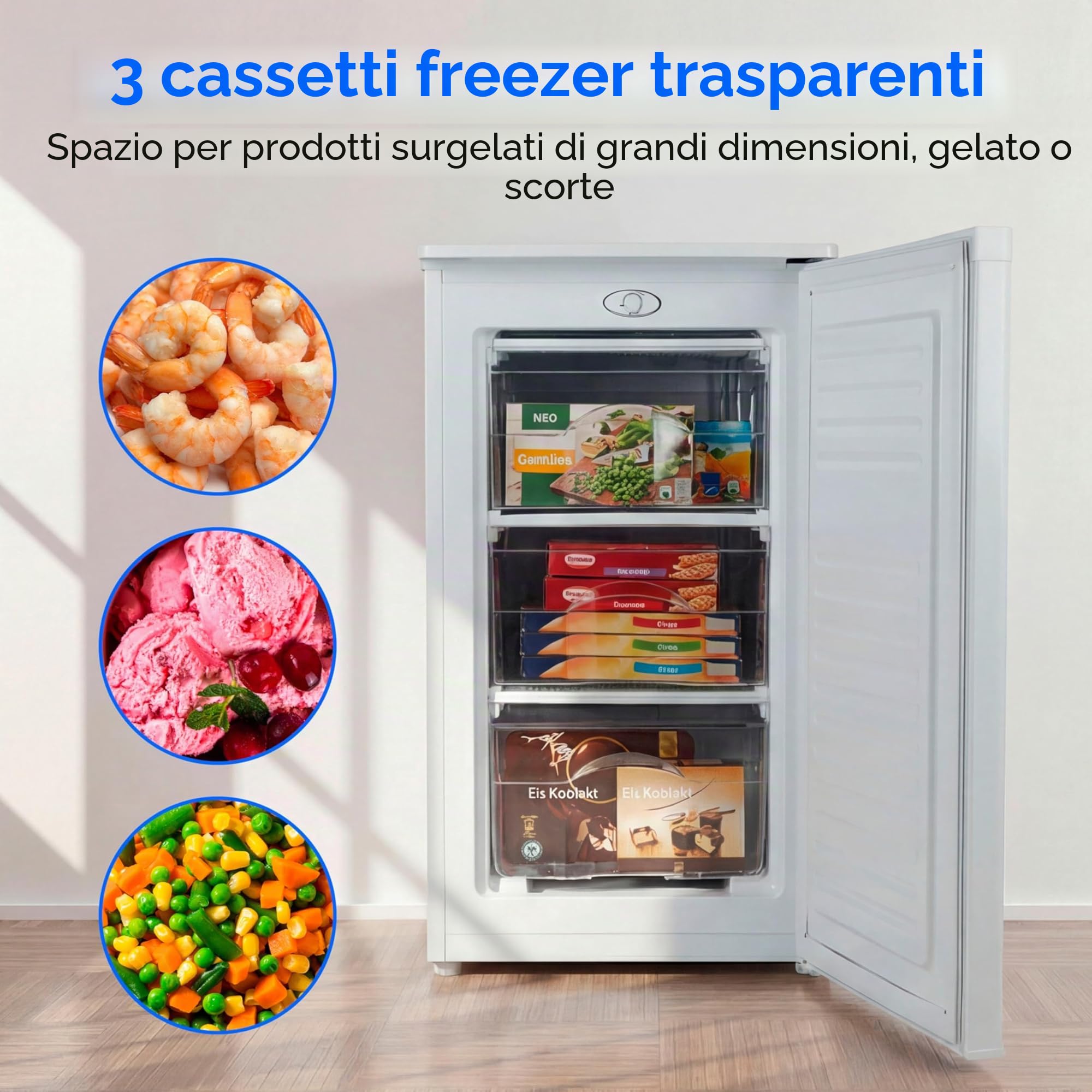 MEDION Congelatore (64 litri, altezza 85 cm, 3 cassetti trasparenti, apertura porta reversibile, MD37688)