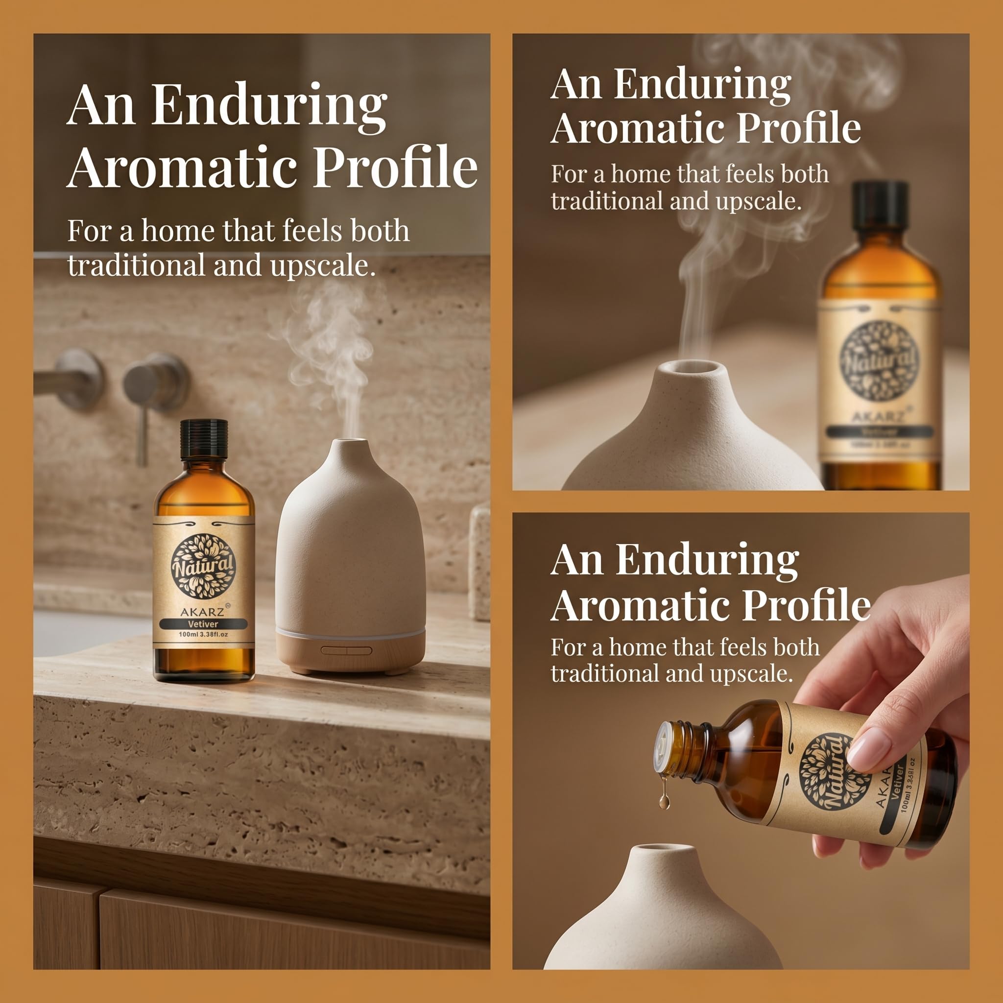 AKARZ 100ml Olejek esencjny z Wetywera - Naturalny olejek aromatyczny do dyfuzorów, lamp aromatycznych i aromatów pomieszczeń