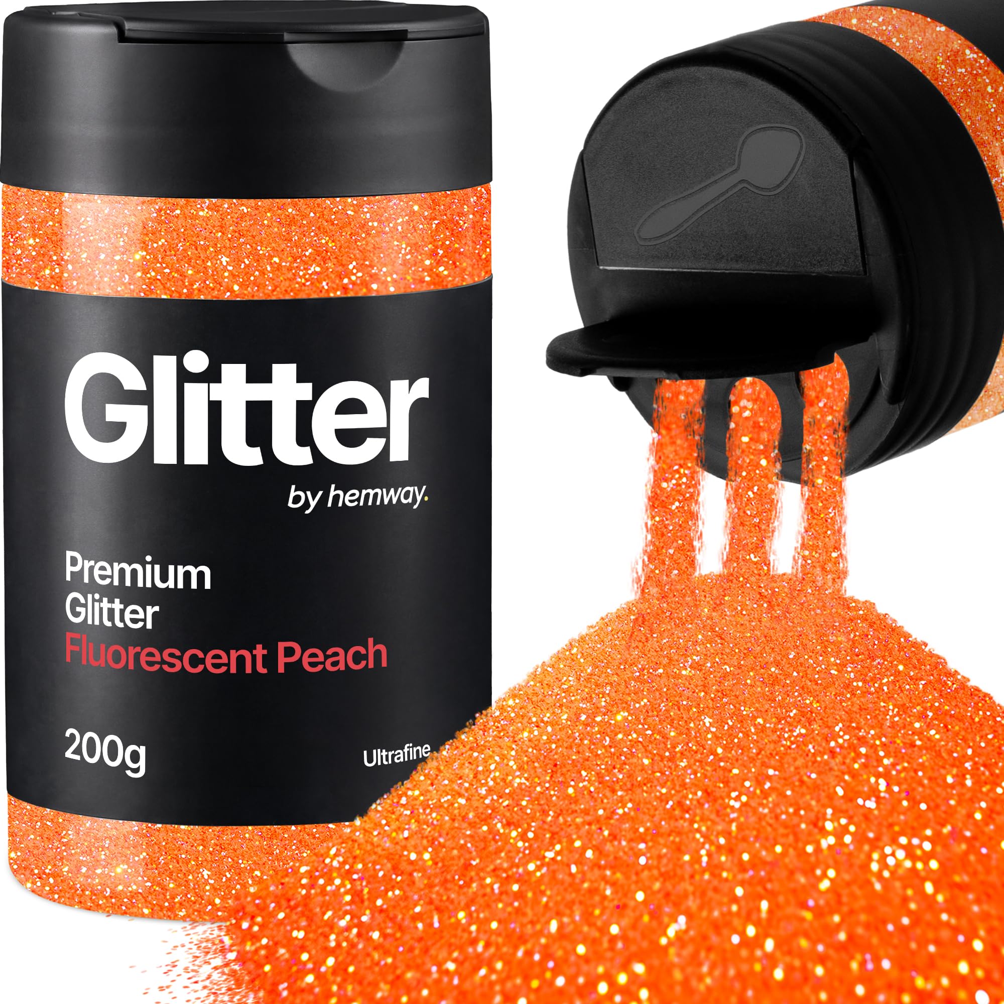 Hemway Fluorescent Peach Glitter Shaker, 200g Ultrafine Glitter for Crafts Metallic Flake Sequins for Resin & Epoxy Crafts for Decorating, Halloween, Christmas, Nail, Face, Art