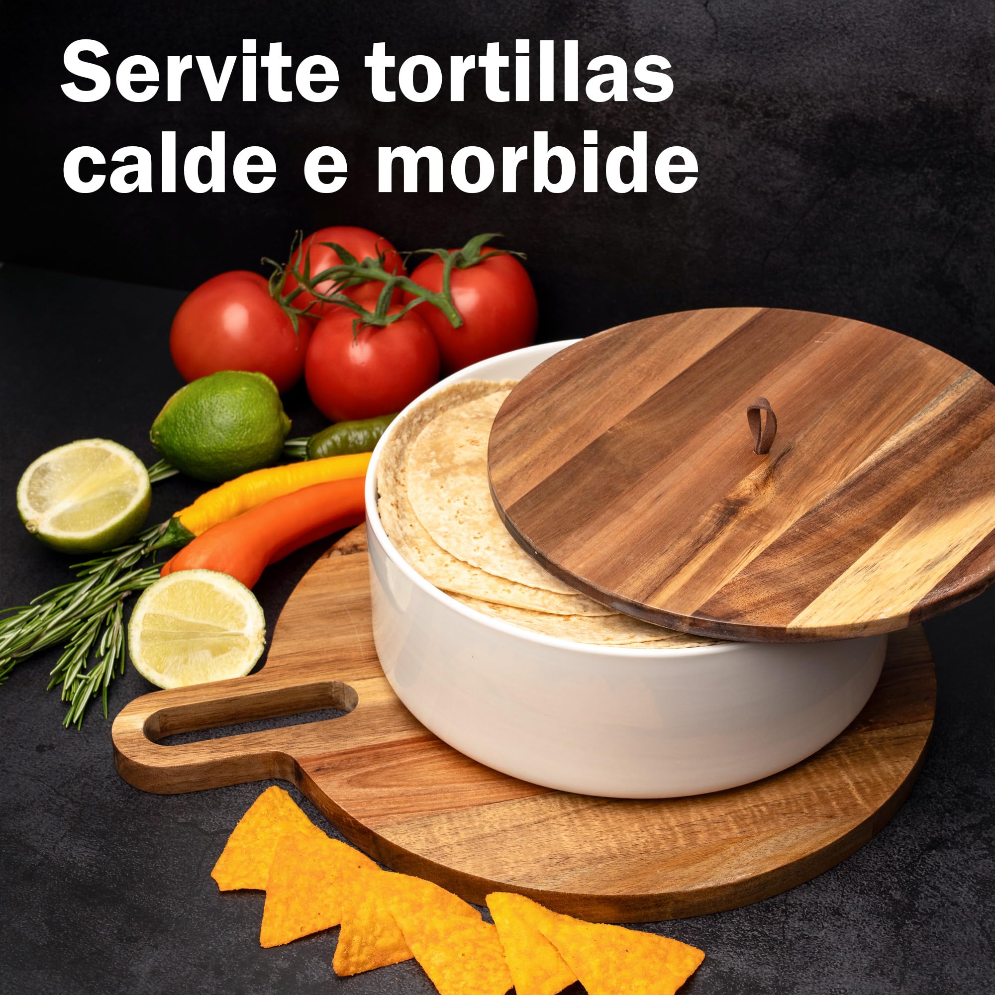 Tortillada - Scalda Tortilla in Ceramica con Coperchio 23,5 cm, Scalda Pane, Scalda Pancake, Porta Tortilla con Coperchio - Adatto al Microonde