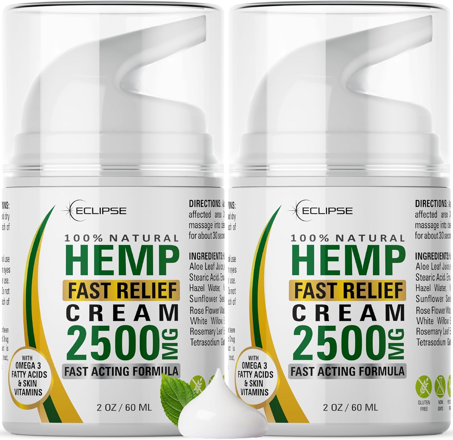 Hemp Cream by Eclipse – Help Support Relieve Discomfort in Knees, Joints, and Lower Back – Natural Hemp Extract Cream – Made in USA – 2 Pack