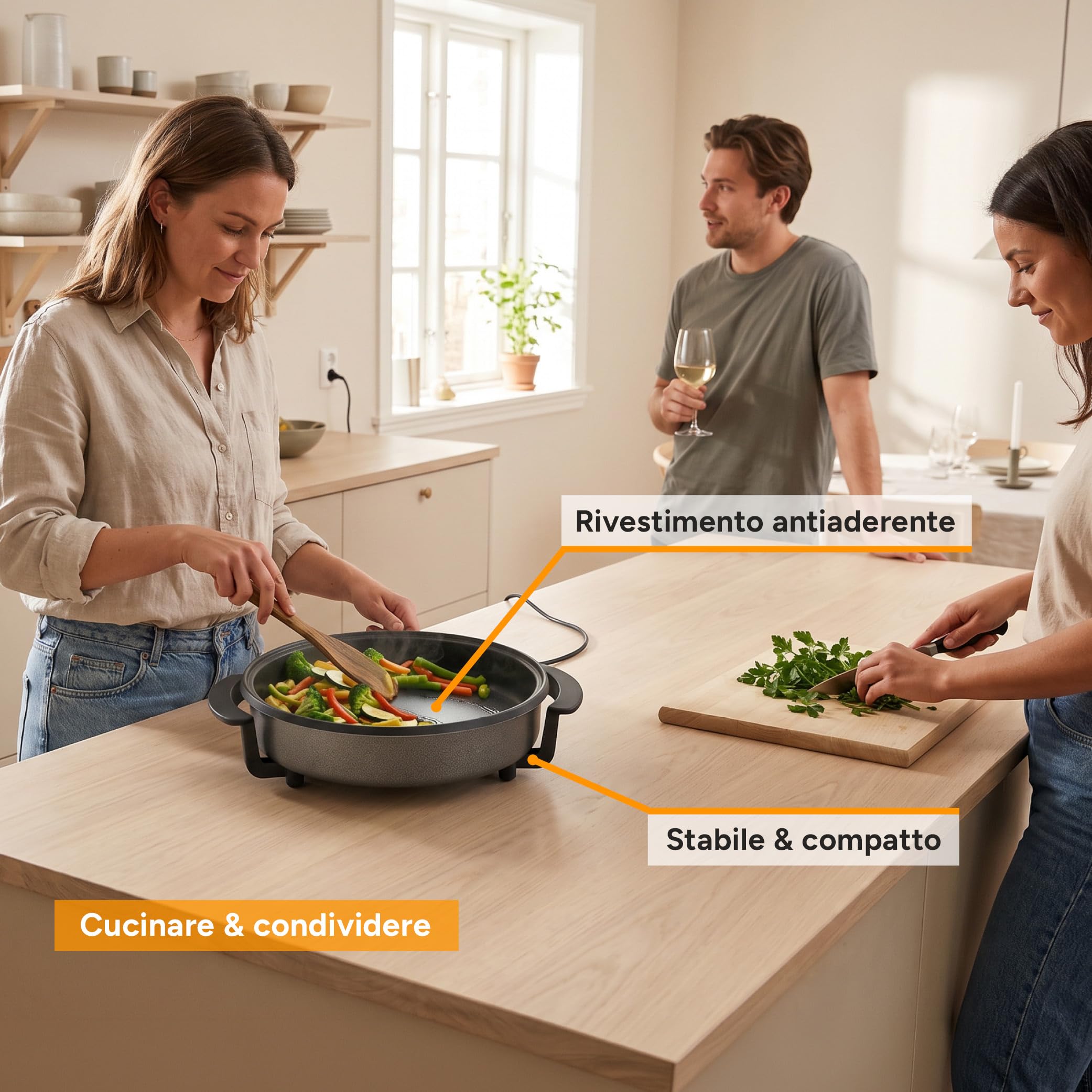 TZS First Austria - Padella Elettrica Multifunzione 1,8L - Ø 30cm - 1500W - Termostato Regolabile (90-240°C) - Rivestimento Antiaderente - Ideale per Feste e Paella - Grigio