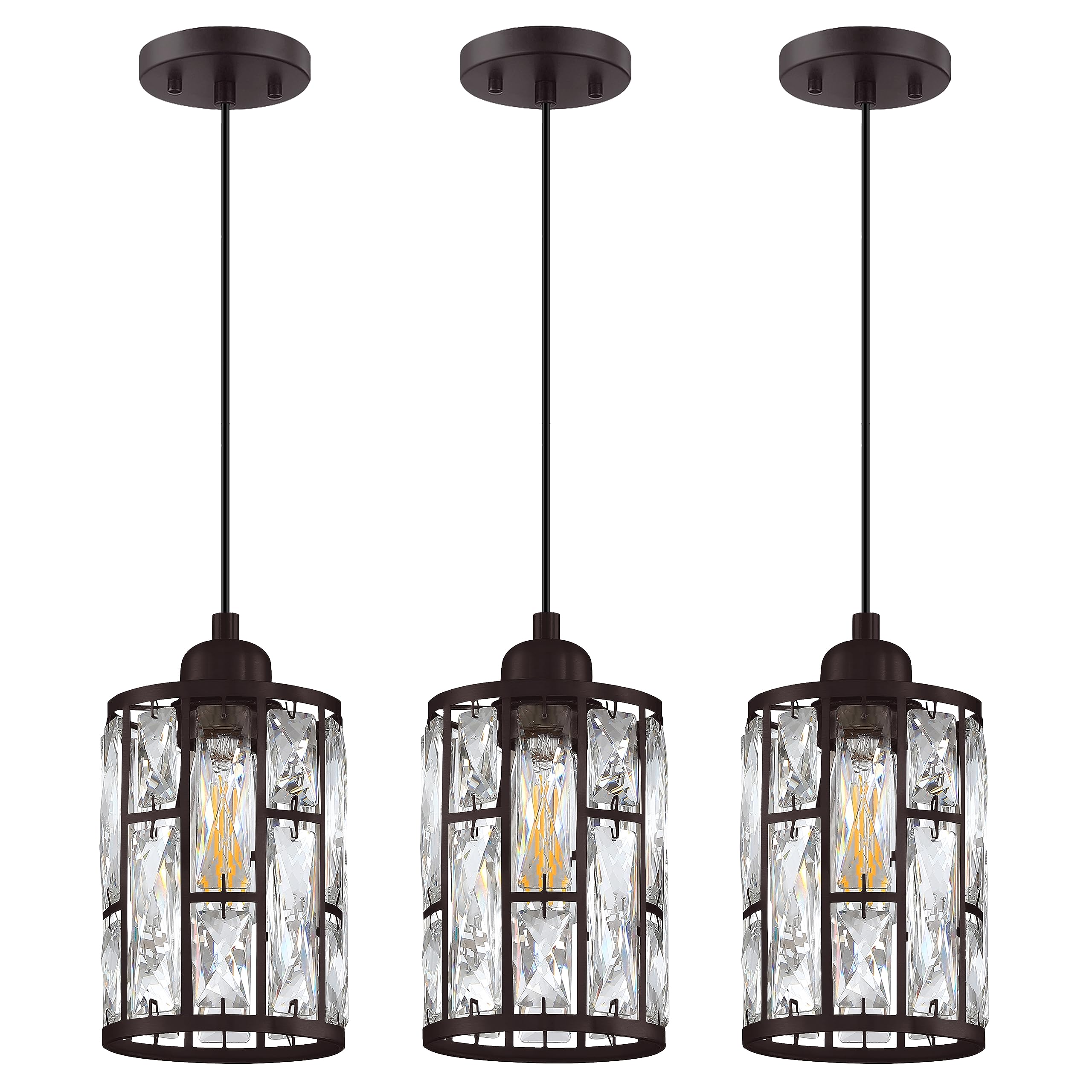 3 Pack 1 Light 5.4" Crystal Shade Hanging Kitchen Island Pendant Light