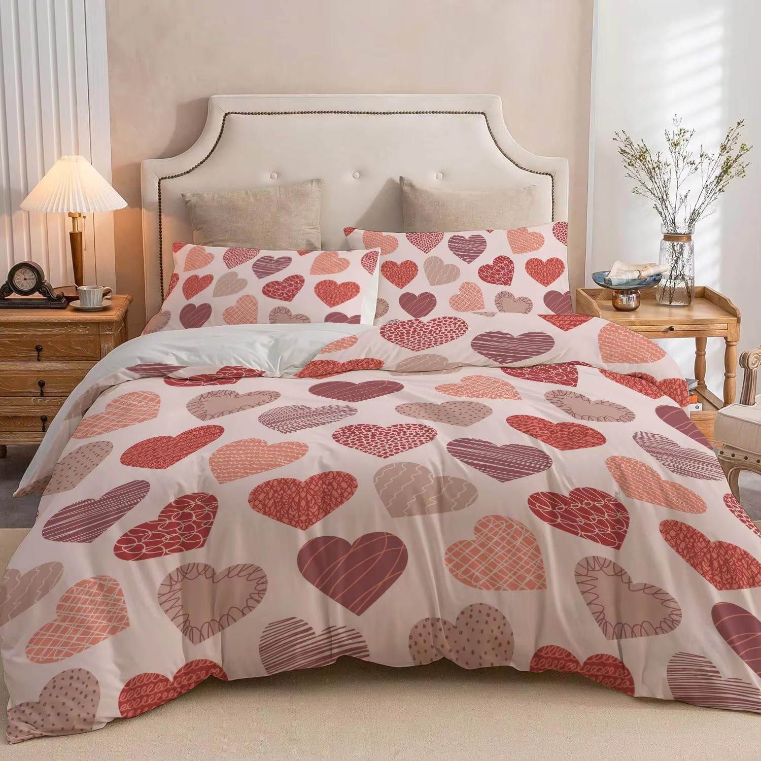 Parure de lit 140x200 cœur rose en microfibre avec housse de couette et taies