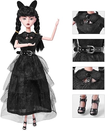 Miniatura 2 de DBYWIUB Wednesday Addams Muñecas, cuerpo suave de 11.5 pulgadas y cabello negro, vestido negro y accesorios