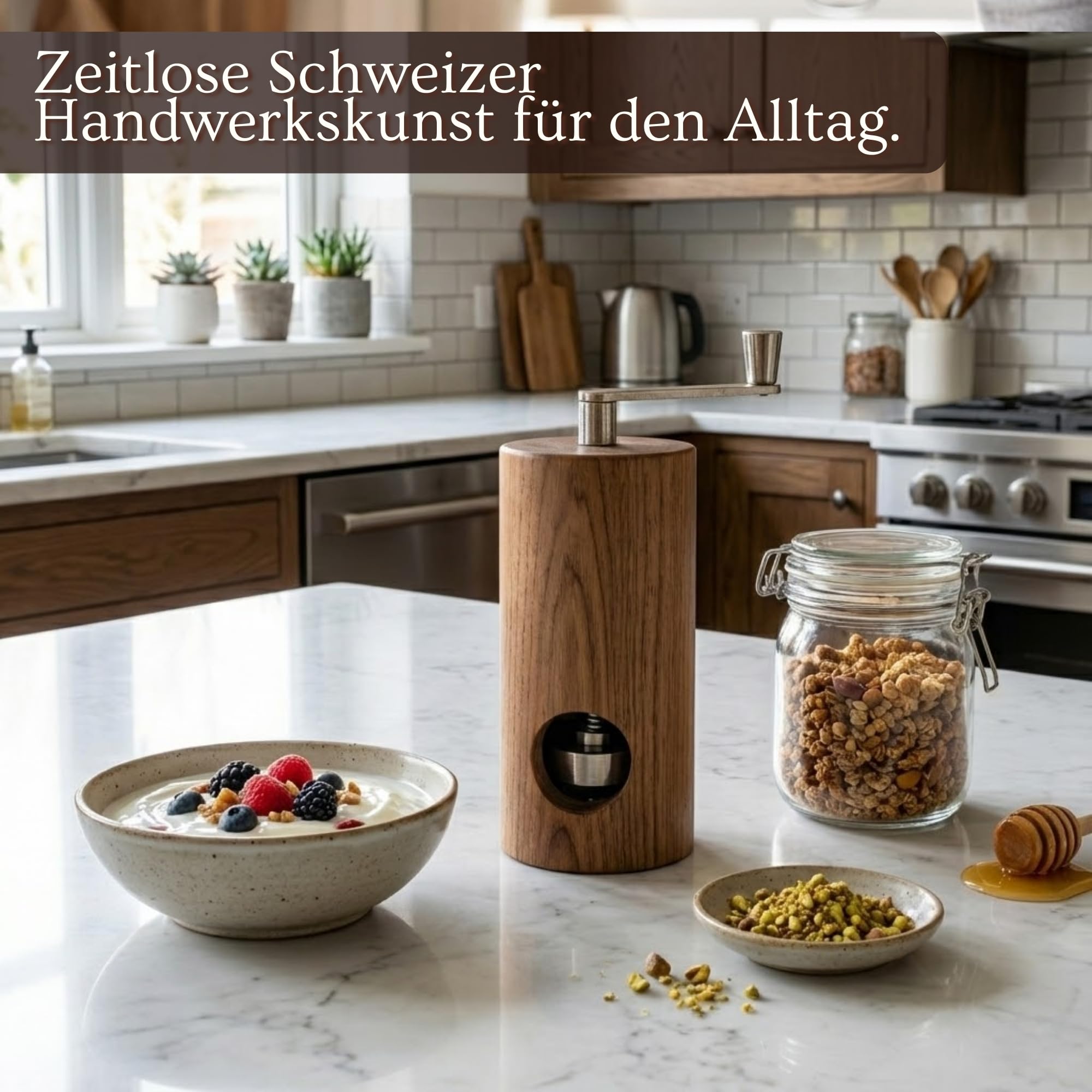 PAVLOVA'S Muskatmühle aus Walnussholz - Handgefertigt in der Schweiz mit Präzisionsmahlwerk - Manuelle Muskatnussmühle für feines Mahlen - Geschenkbox - Limited Edition