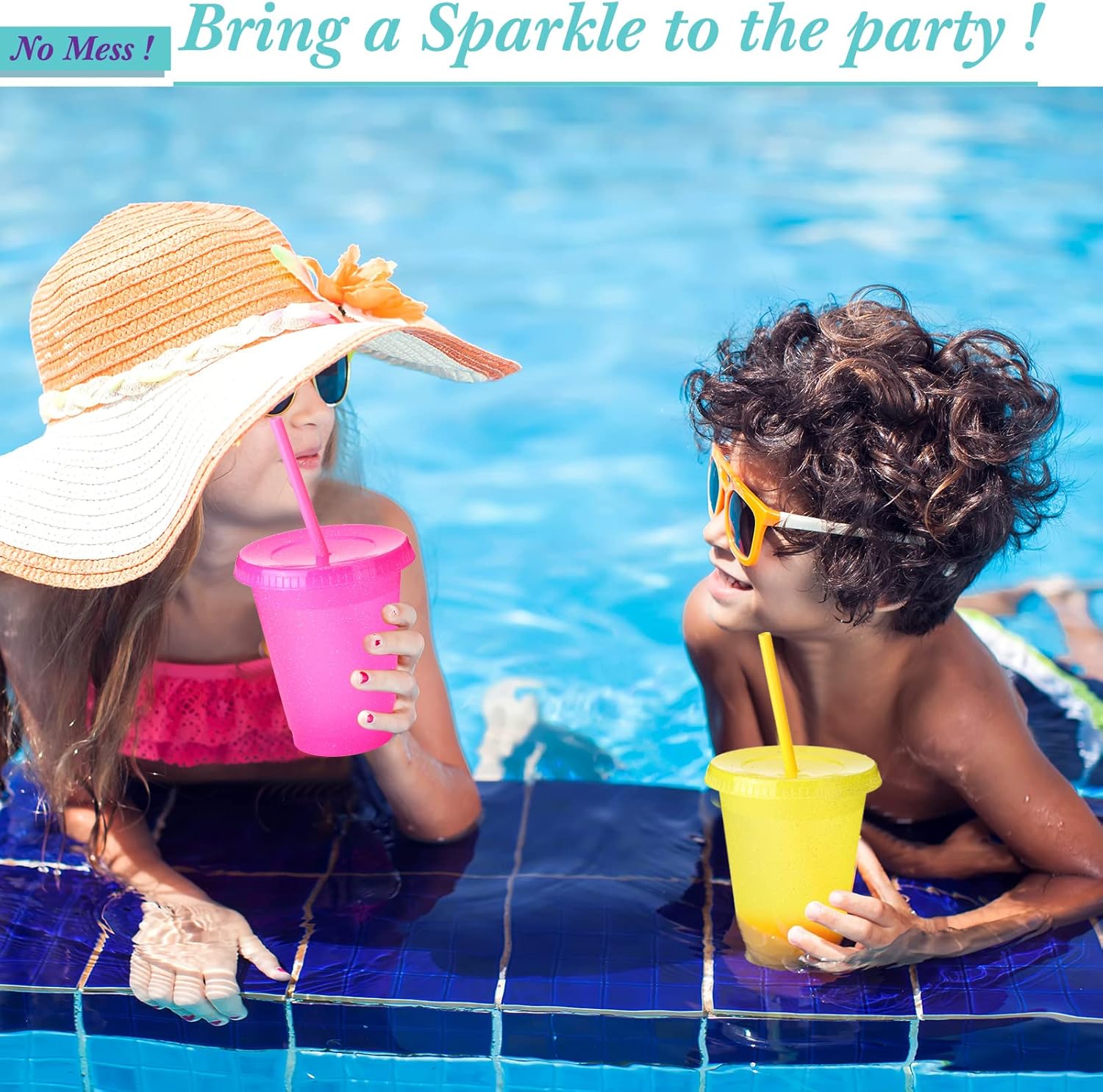 60 Pcs Reusable Tumbler with Straws and Lids 16 oz Glitter Plastic Cup with Lids and Straws Bulk Colorful Water Bottle Iced Coffee Cold Drink Travel Mug for Party Birthday - Image 6