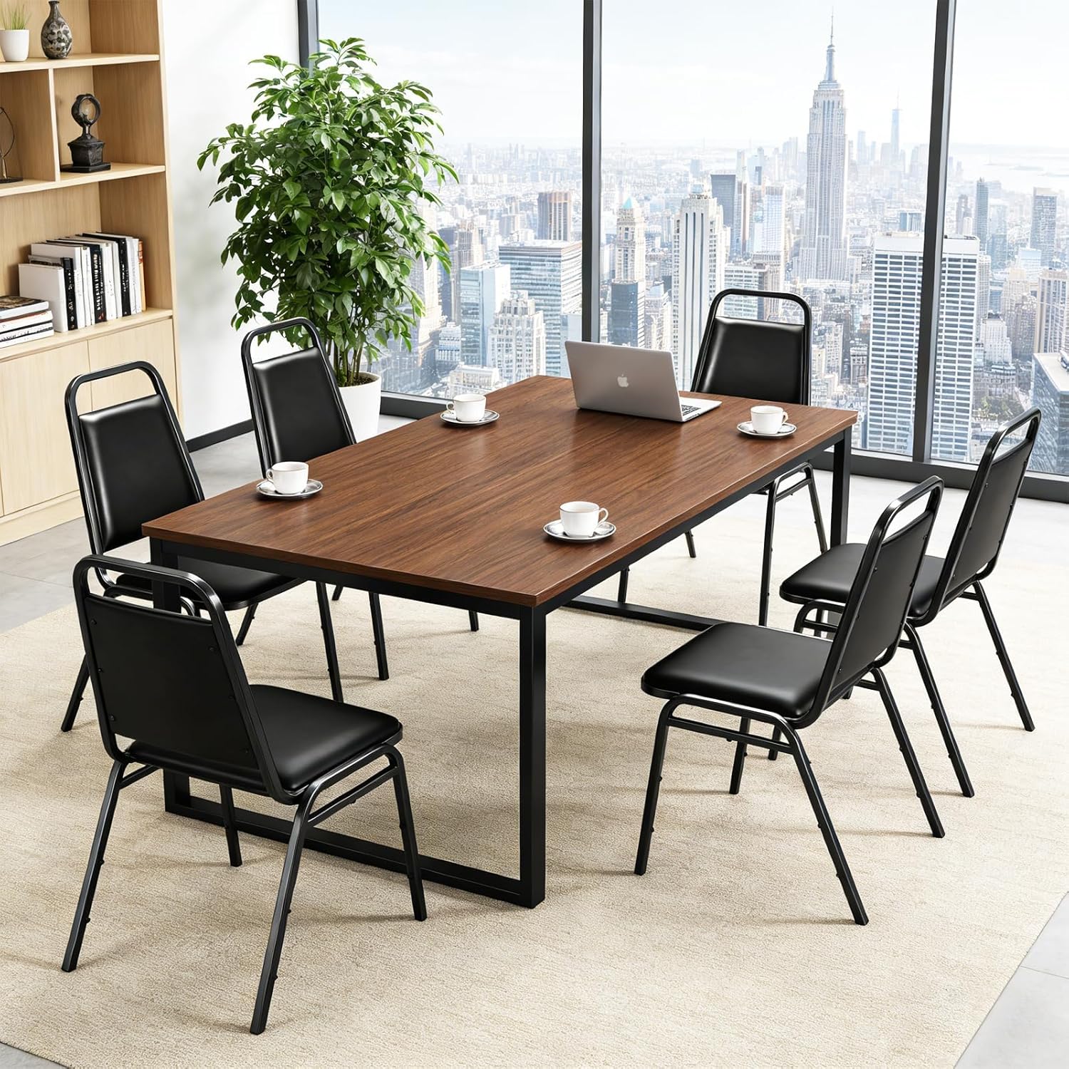 4 Pack Stacking Chairs No Assembly, Black Padded Reception Chairs with Built-in Handle, 300lbs Capacity Waiting Room Conference Office Guest Chairs Set of 4 for Home Restaurant