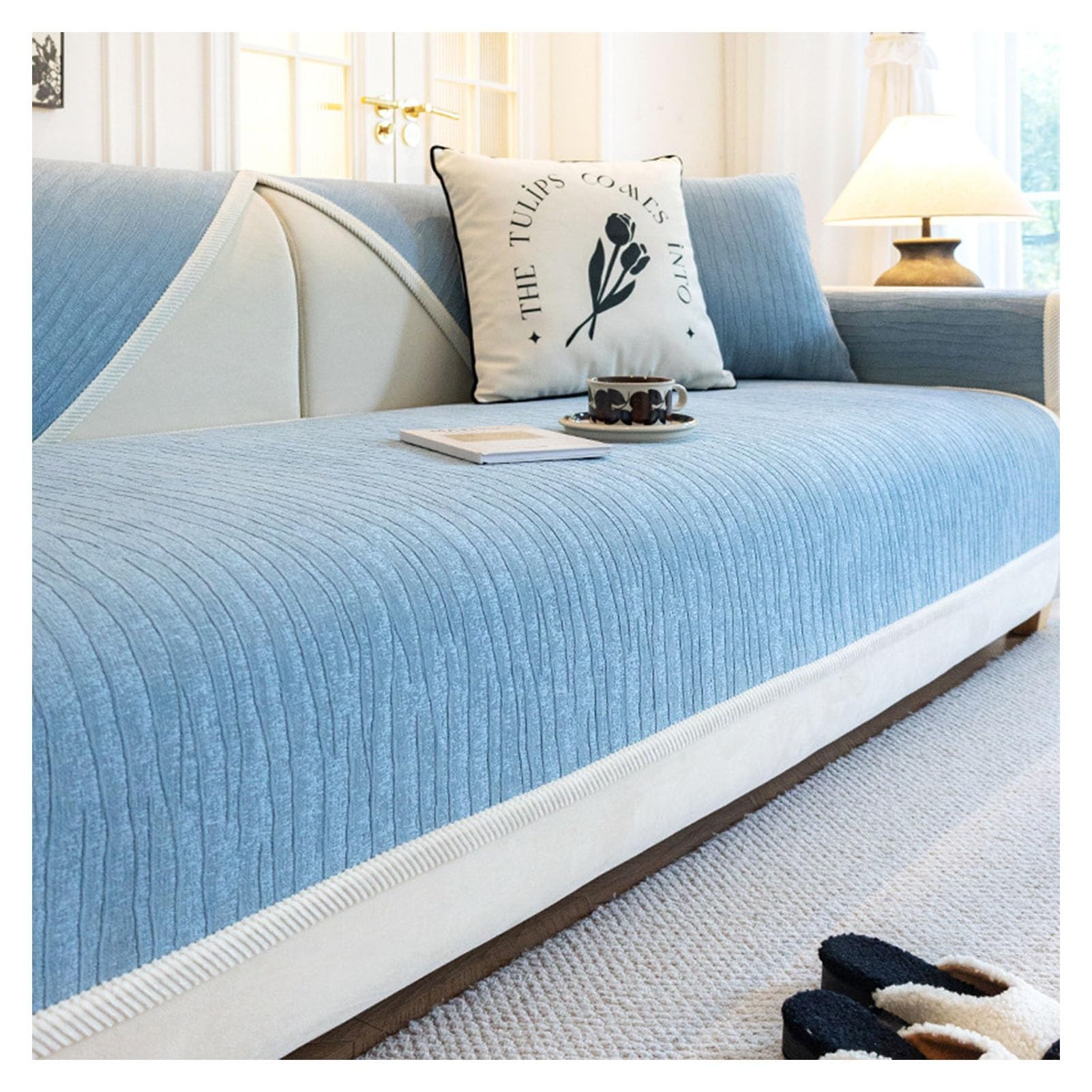 DDS22E Washable Chenille Sofa Blanket, Plush Super Soft Furniture Cover with Anti-Slip Latex Particles,(Blue,70 * 120cm)