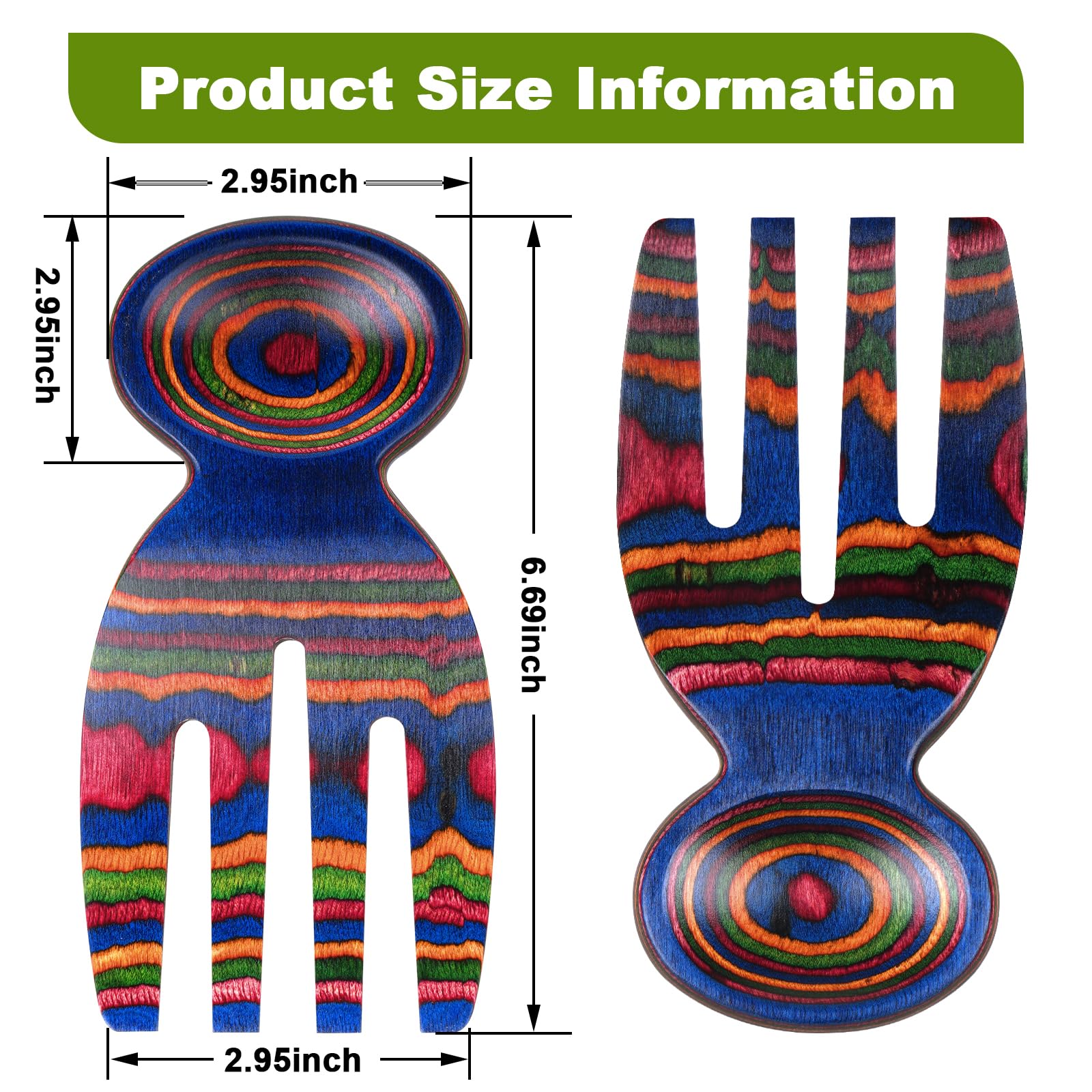 MYRAINBOW Pinzas de ensalada, mano de ensalada, pinzas de ensalada de madera de Pakkawood para servir, juego de utensilios de servir, juego de utensilios de cocina