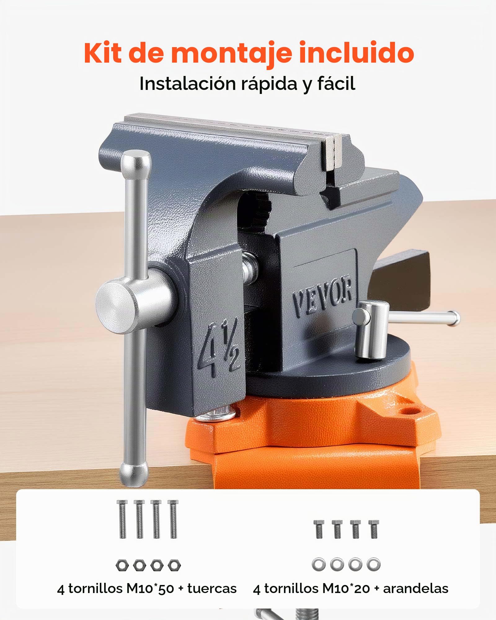 VEVOR Tornillo de Banco de Mesa, Ancho de la Mandíbula 114,3 mm, Base Giratoria 270°, Construcción de Hierro Fundido, para Carpintería, Taladrado de Metal, Grabado, Rectificado, Soldadura y Corte
