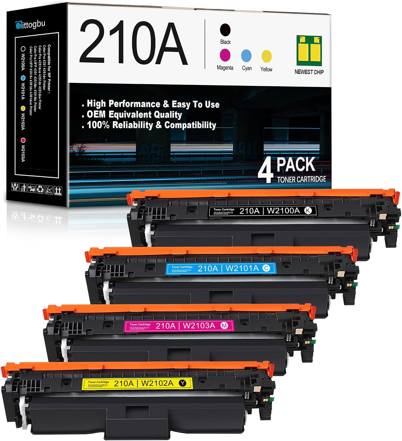 210A Toner Cartridge 4 Pack W2100A W2101A W2102A W2103A Compatible 210A 210X Toner Cartridges Replacement for HP Color Pro 4201 4201dw 4201dwe 4201dn 4201dne MFP 4301 4301fdw 4301fdn Printers