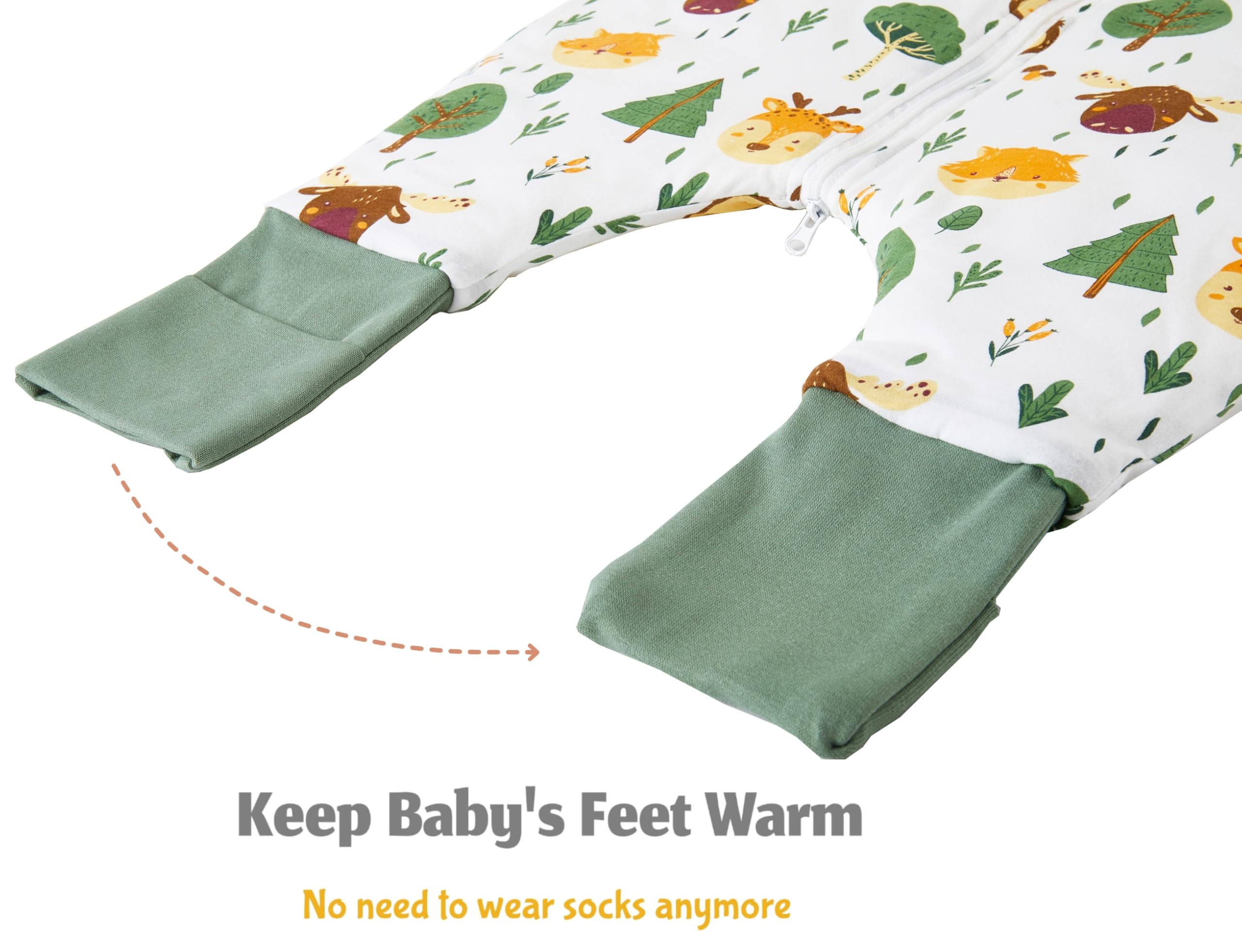 Chilsuessy 2pcs Baby Sleeping Bag with Feet Winter 2.5 TOG Baby Sleep Sack with Legs Toddler Wearable Blanket Walker Sleep Sack for Boys Girls 2.5 Tog/Green + Forest Animals - Image 4