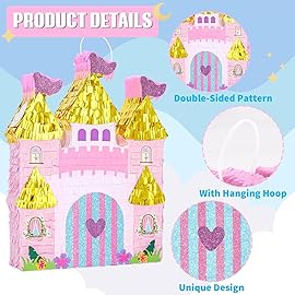 WERNNSAI Princess Castle Piata - Princess Birthday Party Decorations Pink Princess Piata with Blindfold and Bat for Birthday Girls Family Game Princess Theme Birthday Party Supplies 16.4 x 12.4