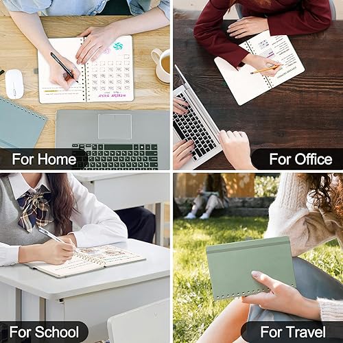 Miniatura 8 de AHGXG Cuaderno de espiral con puntos y viñetas, cuaderno de cuero de tapa dura de 140 páginas, cuaderno de papel de cuadrícula de puntos A5, papel