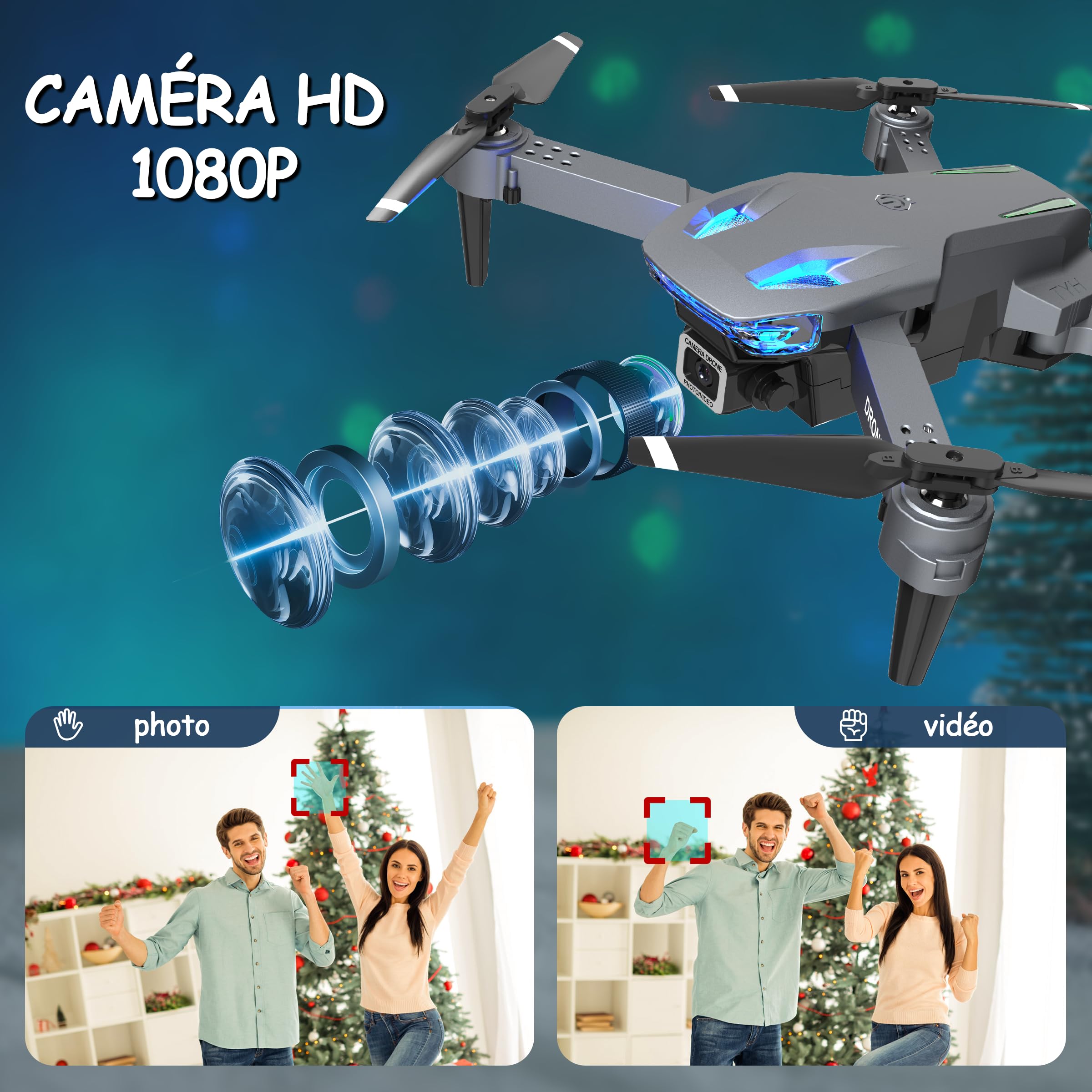 Wipkviey T28 Drone avec Caméra 1080p, FPV Pliable Quadcopter pour Débutants et Adultes, RC Drone avec 3D Flips, Maintien d'altitude, Selfie par Geste, Vol par Trajectoire, 2 Batteries