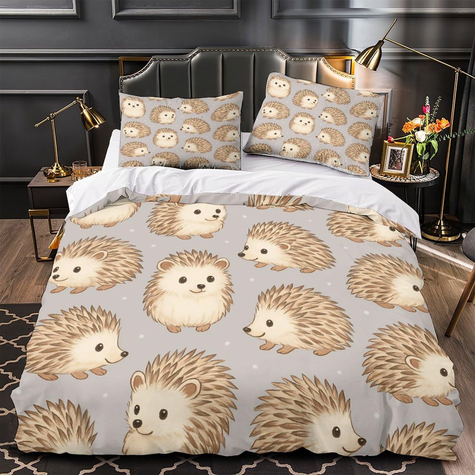 Parure de lit herissons mignons single 135x200 microfbre