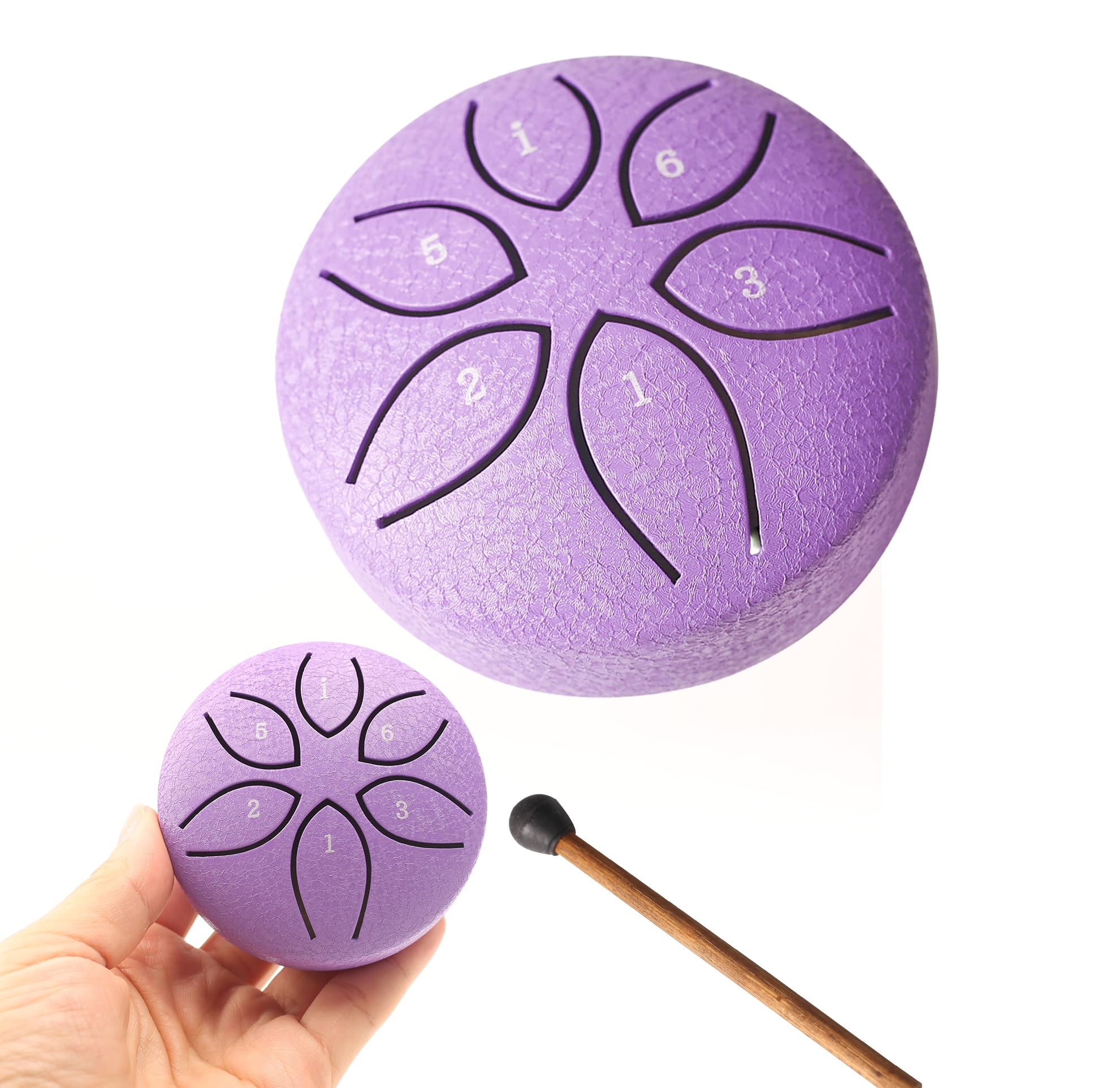 Tambour à langue en acier de 7,6 cm à 6 notes avec maillets de tambour à main, livre de musique, instruments sonores, tambour de pluie pour éducation musicale, divertissement (Violet)