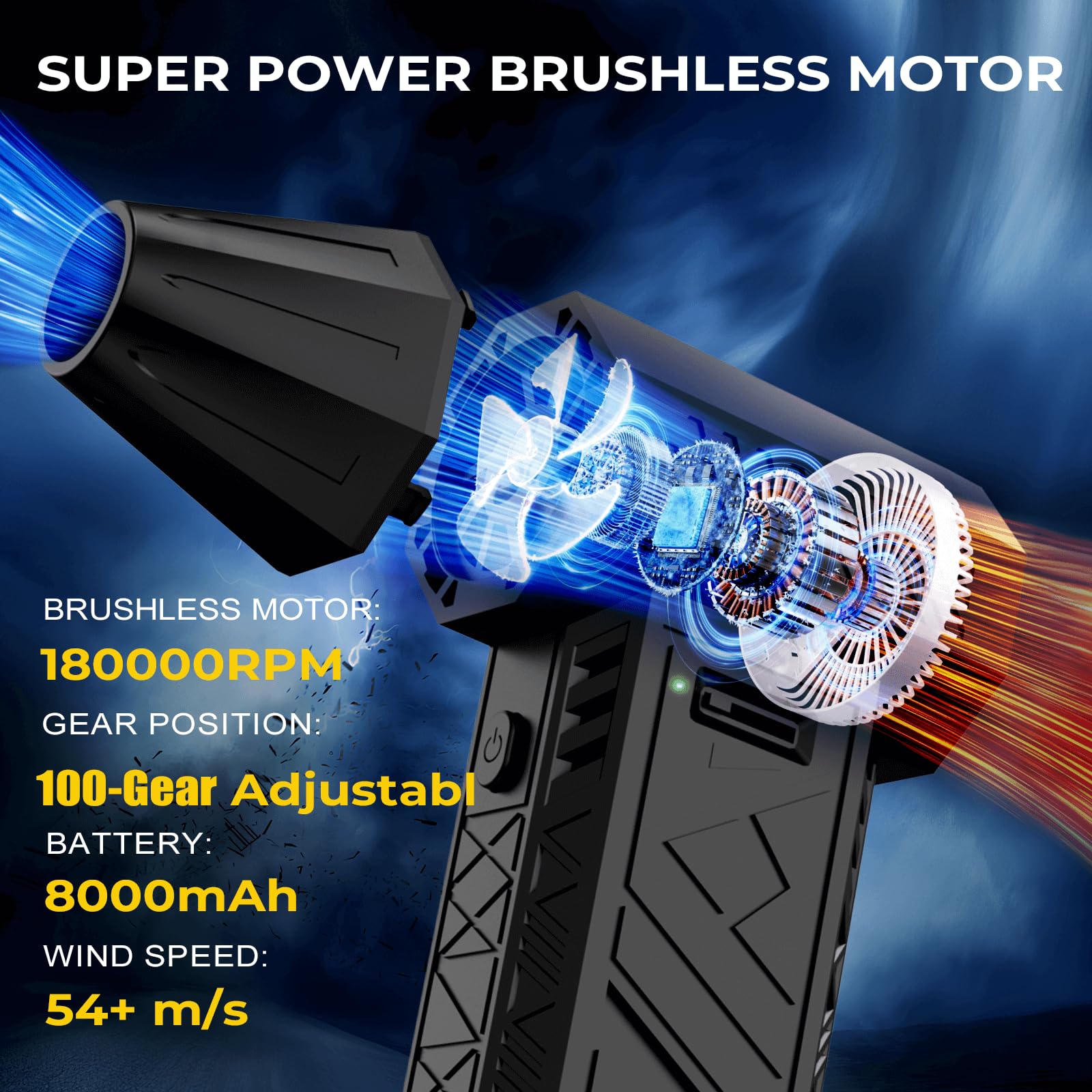 4-in-1 Compressed Air Duster, Mini Vacuum, Air Blower & Pump – 180000RPM Powerful Electric Air Duster, 100-Gear Adjustable Brushless Motor, Dust Blower for Computer, Electronics, Car, Home, Outdoor