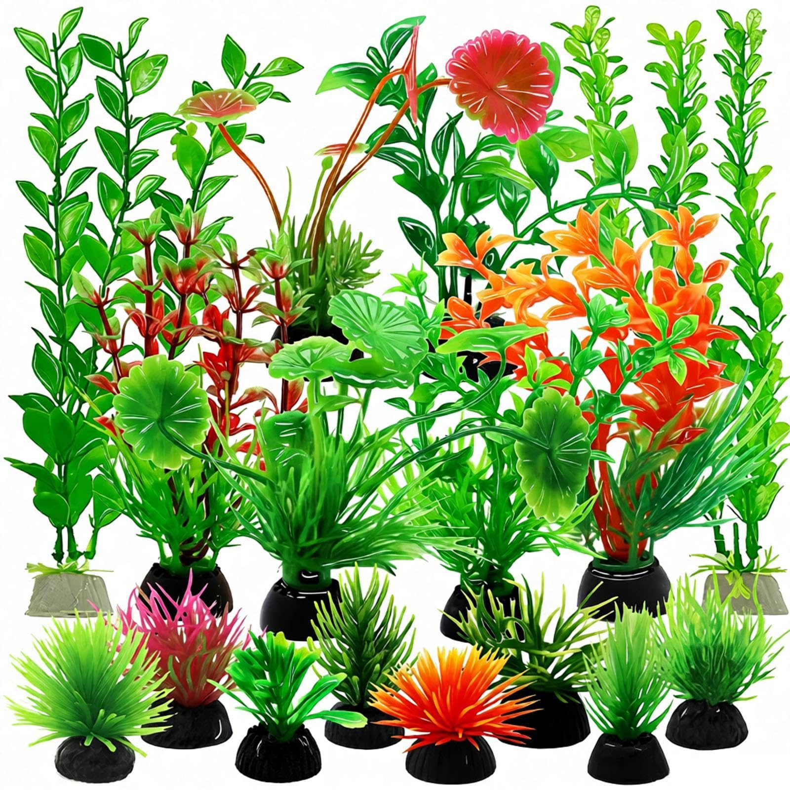 16-Piece Artificial Aquarium Plants Set – Vibrant, Realistic Fish Tank Decorations for Aquariums, Reptile Terrariums, and Aquatic Landscapes
