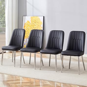 Dining Chairs Set of 4,Modern Dining Chairs, Equipped with PU Leather Backrest Cushions and Metal Legs, Suitable for Restaurants, Kitchens, and Dining Room Chairs