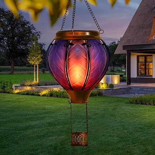 Linterna solar de globo de aire caliente con llama parpadeante, luces solares colgantes para exteriores, faroles impermeables para jardín, patio,