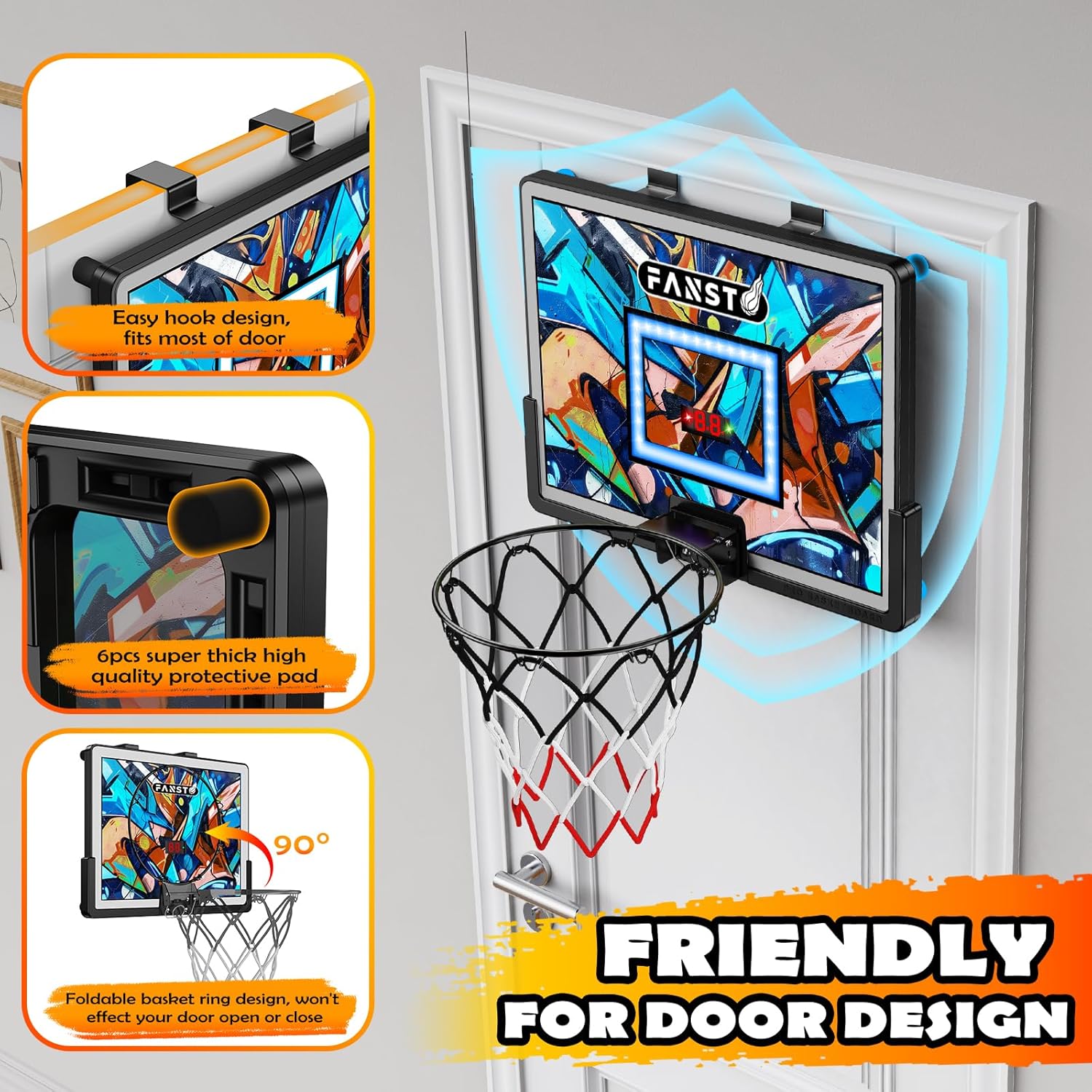 Wall Mounted Basketball Hoop Over The Door Mini Hoop For Outdoor Adults Kids Blue