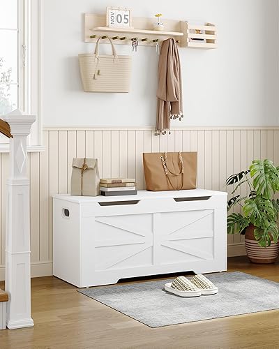 Miniatura 2 de Baúl de almacenamiento de 39.4 pulgadas, baúl de almacenamiento extragrande con 2 bisagras, banco de caja de madera, baúl organizador elevador,