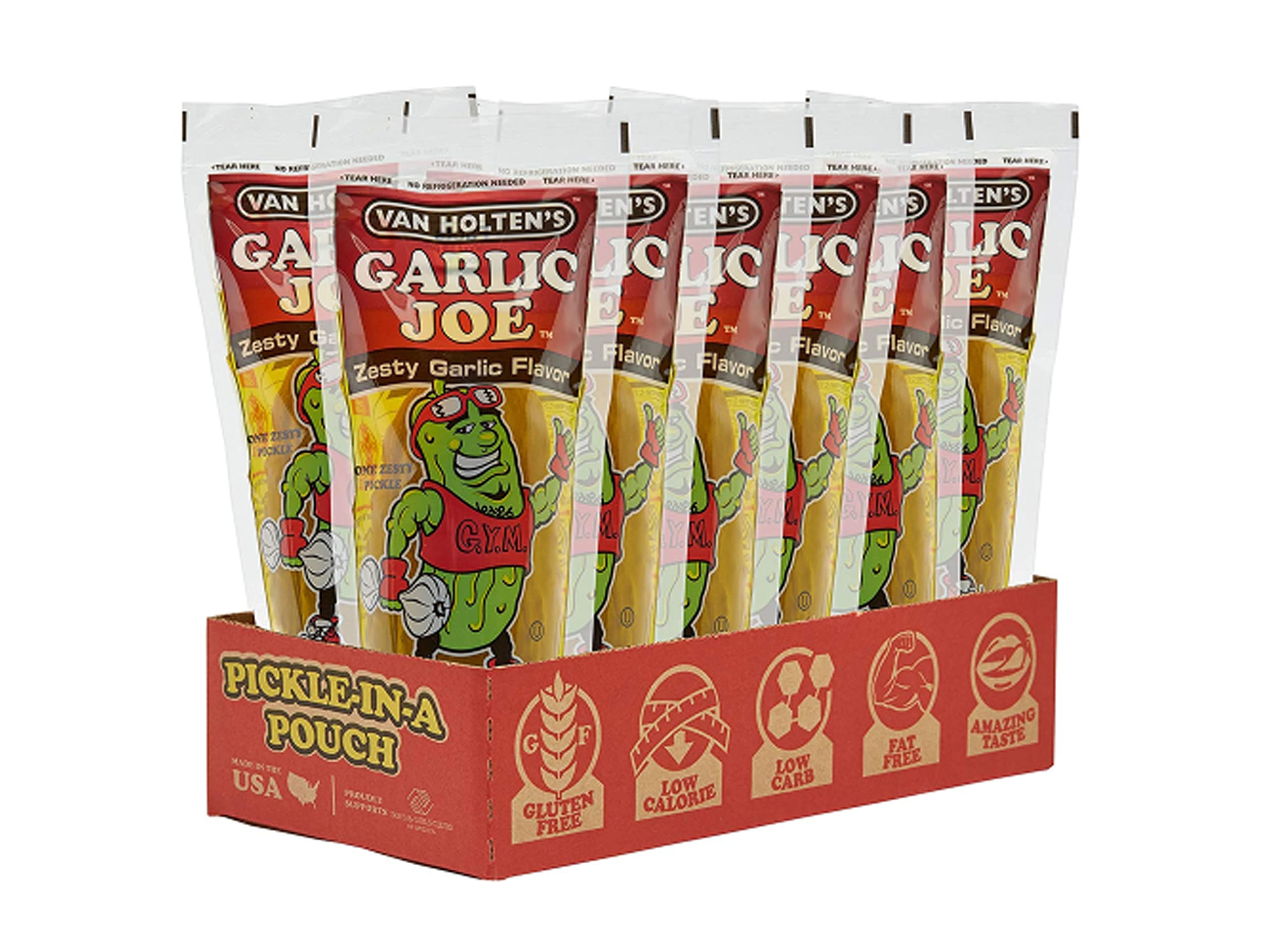 Van Holtens Pickle Garlic Joe - 12 unidades, aperitivo bajo en calorías y sin grasa, hecho de ingredientes sin gluten