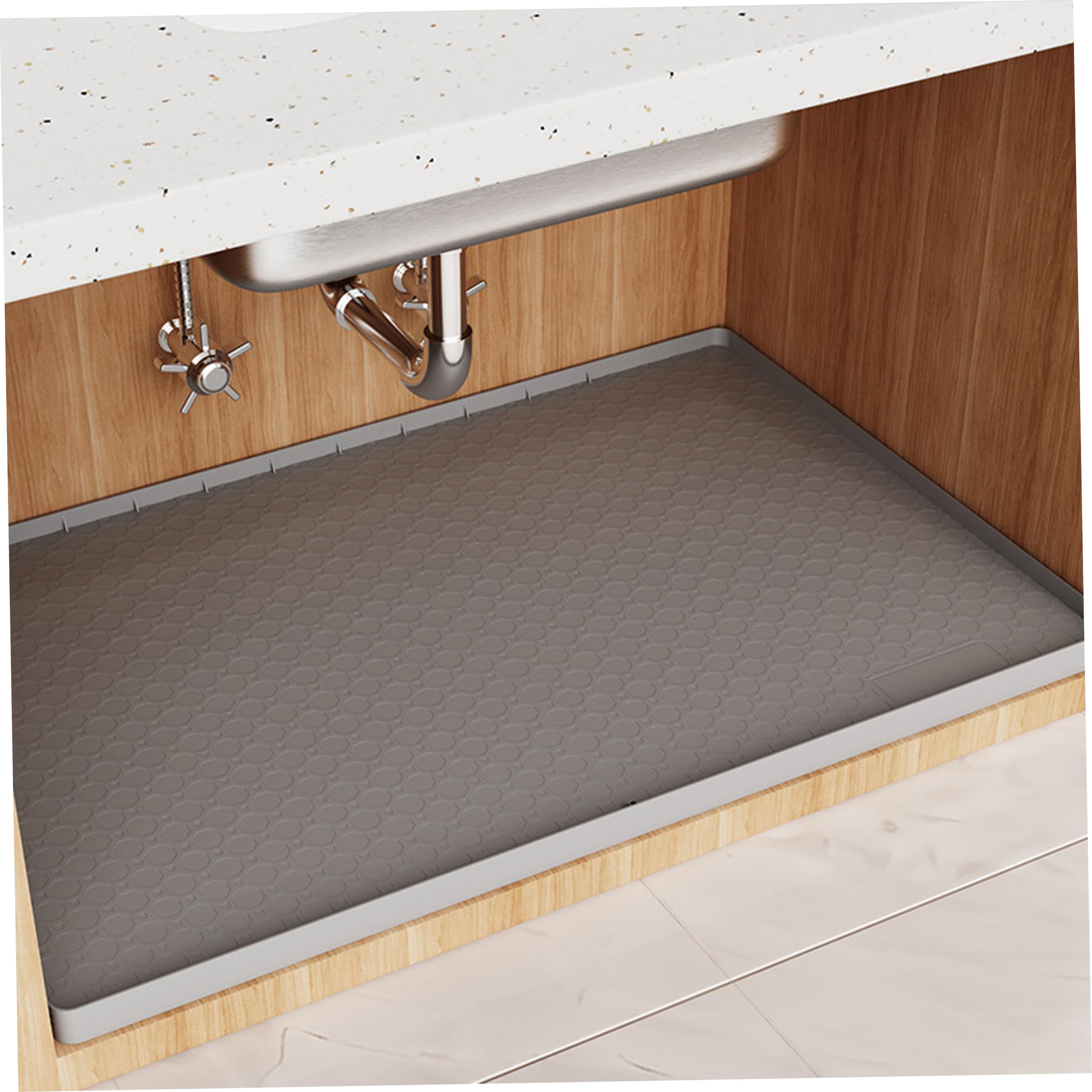 Alfombrilla impermeable con borde elevado para evitar humedades en el mueble del fregadero
