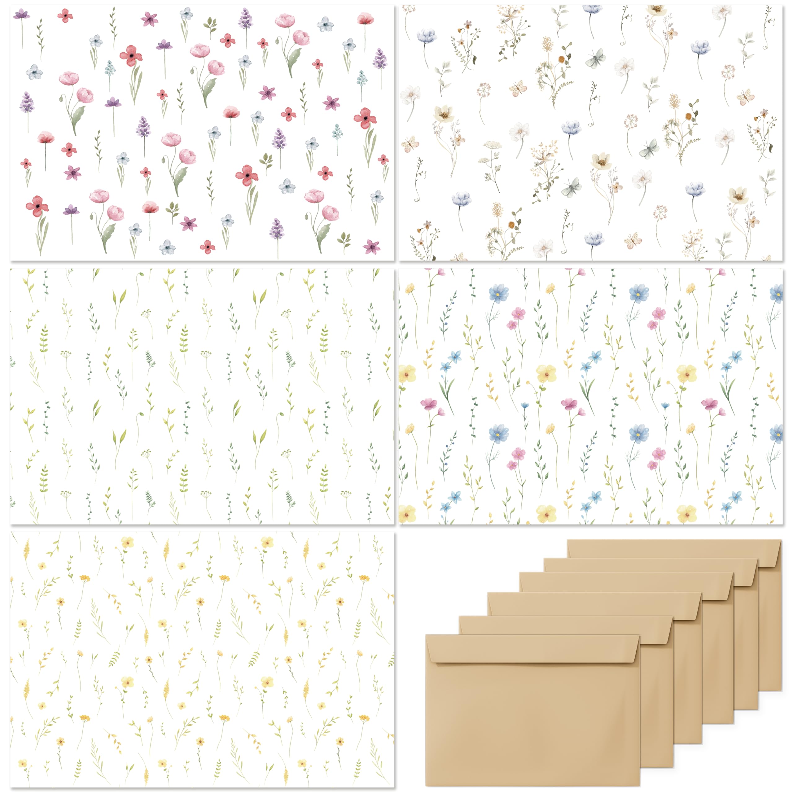 Blank Cards with Envelopes All Occasion,Elegant Floral Design Blank Greeting Cards 4x6,20Pack -Blank Greeting Cards,Note Cards with Matching Peel-and-Seal Rustic Envelopes