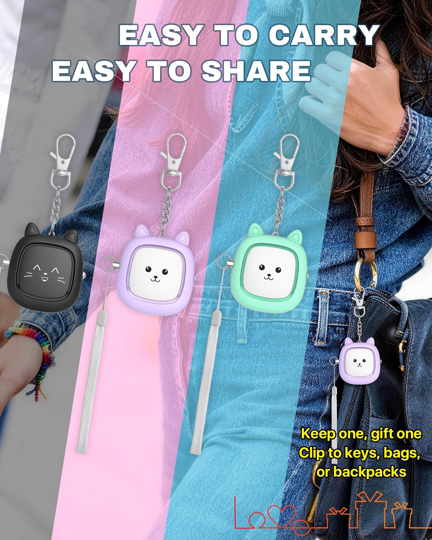 Safe Sound Lot de 3 alarmes personnelles de 130 DB - Sirène puissante - Alarme d'urgence d'autodéfense - Porte-clés avec lumière LED - Sirène de sécurité sonore personnelle pour Femmes, Hommes,