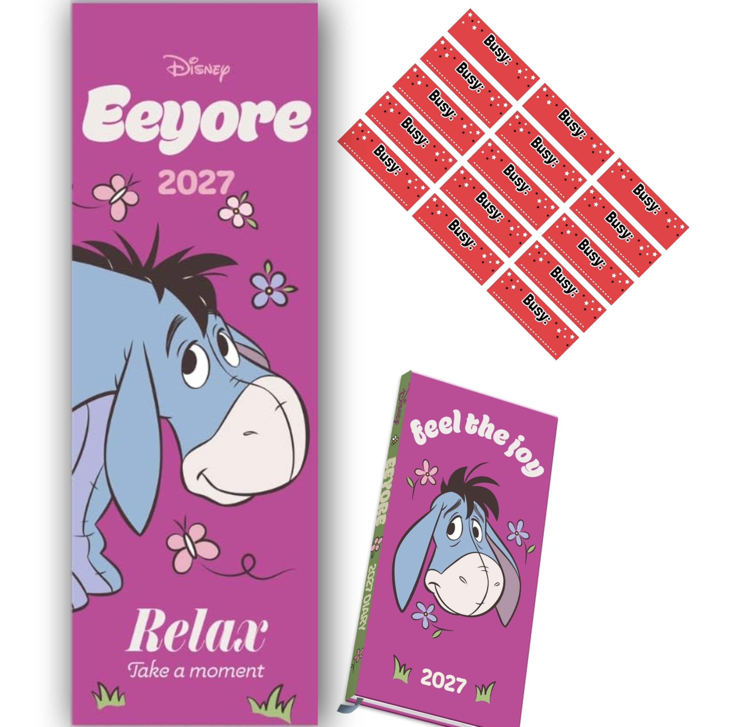 Eeyore Calendar 2027 Slim Wall Calendar & Eeyore Pocket Diary Gift Set 2027 with FREE Organisational stickers Included