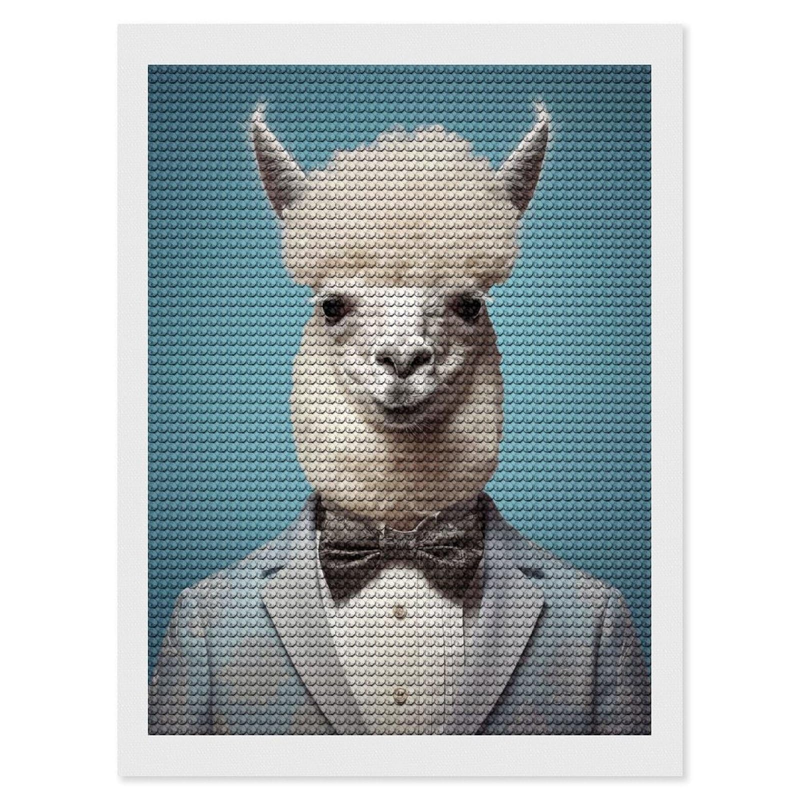 Junmoney Alpaca in A Suit Diamond Art Kit 12"x16", Modern Decor, Farmhouse Decor, Home Wall Art, Festive Craft Gift, Handmade Wall Decor