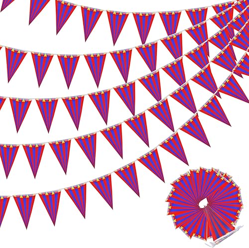 Miniatura 1 de Paquete de 2 banderas de carnaval rojo y azul banderines banderines banderas banderas de fiesta temática de circo banderas triangulares banderines