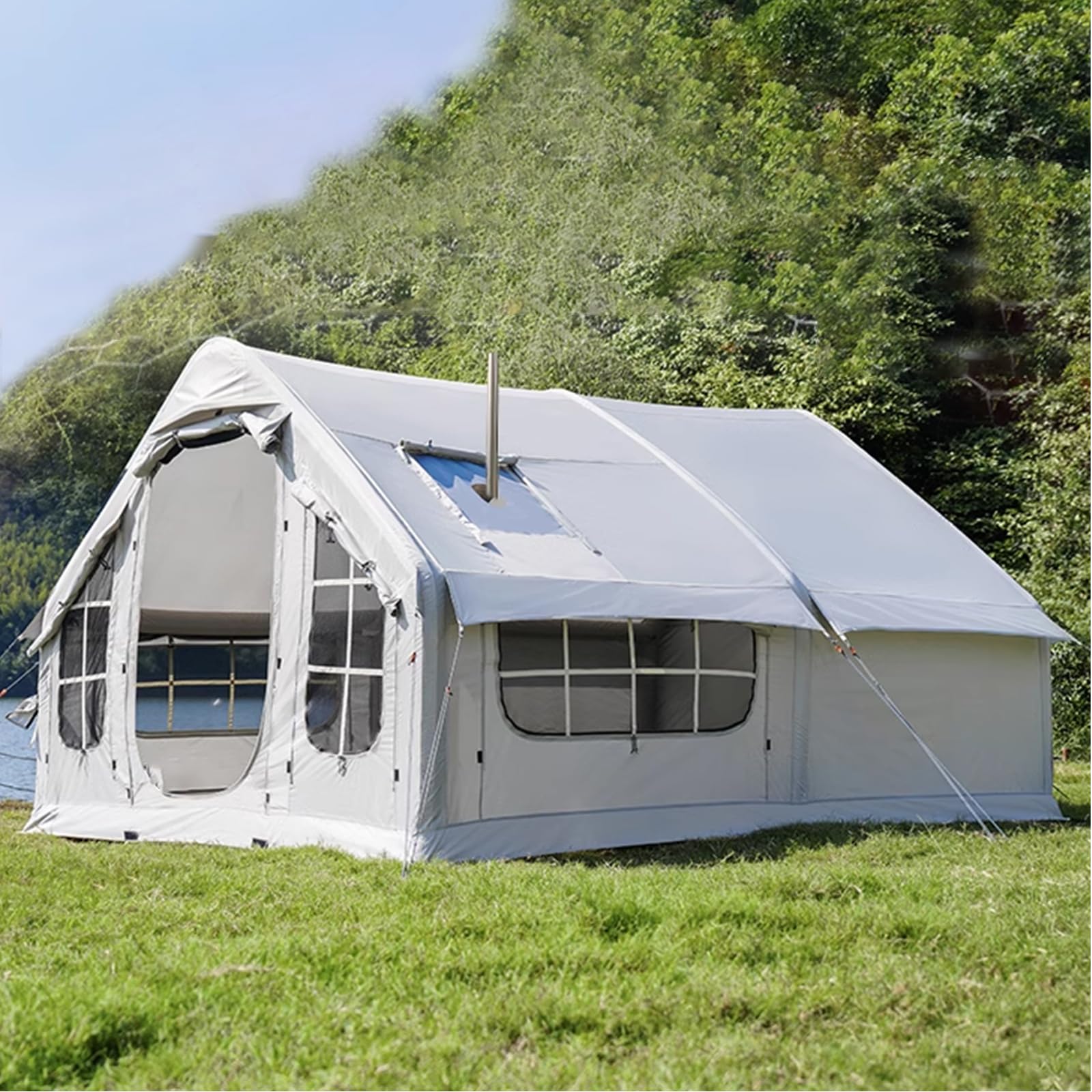 RQLSSSLMXJ Inflatable Camping Tent for Families - Easy Setup with Air Pump & Stove Hole for Glamping & Outdoor Adventures