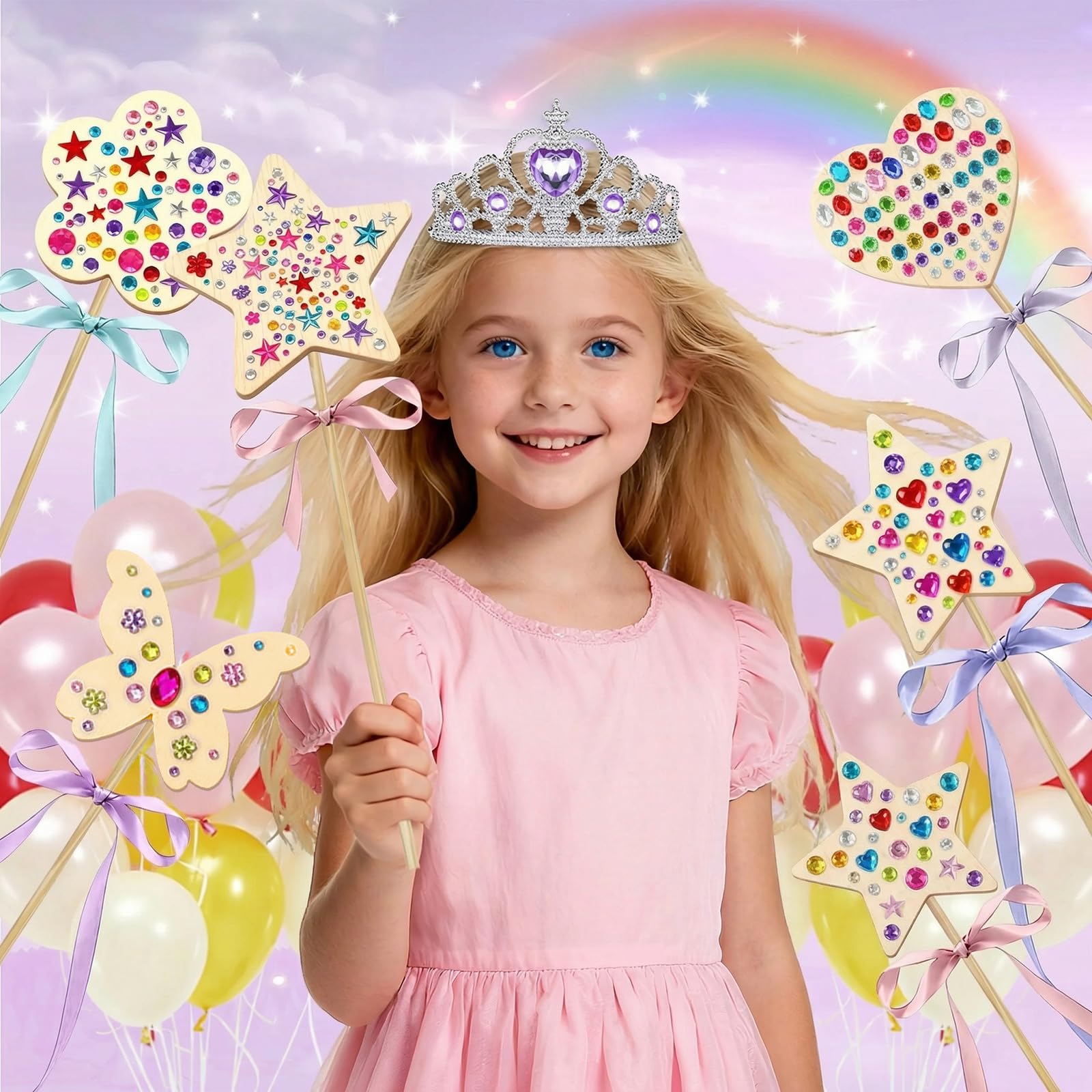 14 Sets Fairy Wand Craft Kit, Wooden Princess Fairy Wands Kit, DIY Magical Wand - Image 5