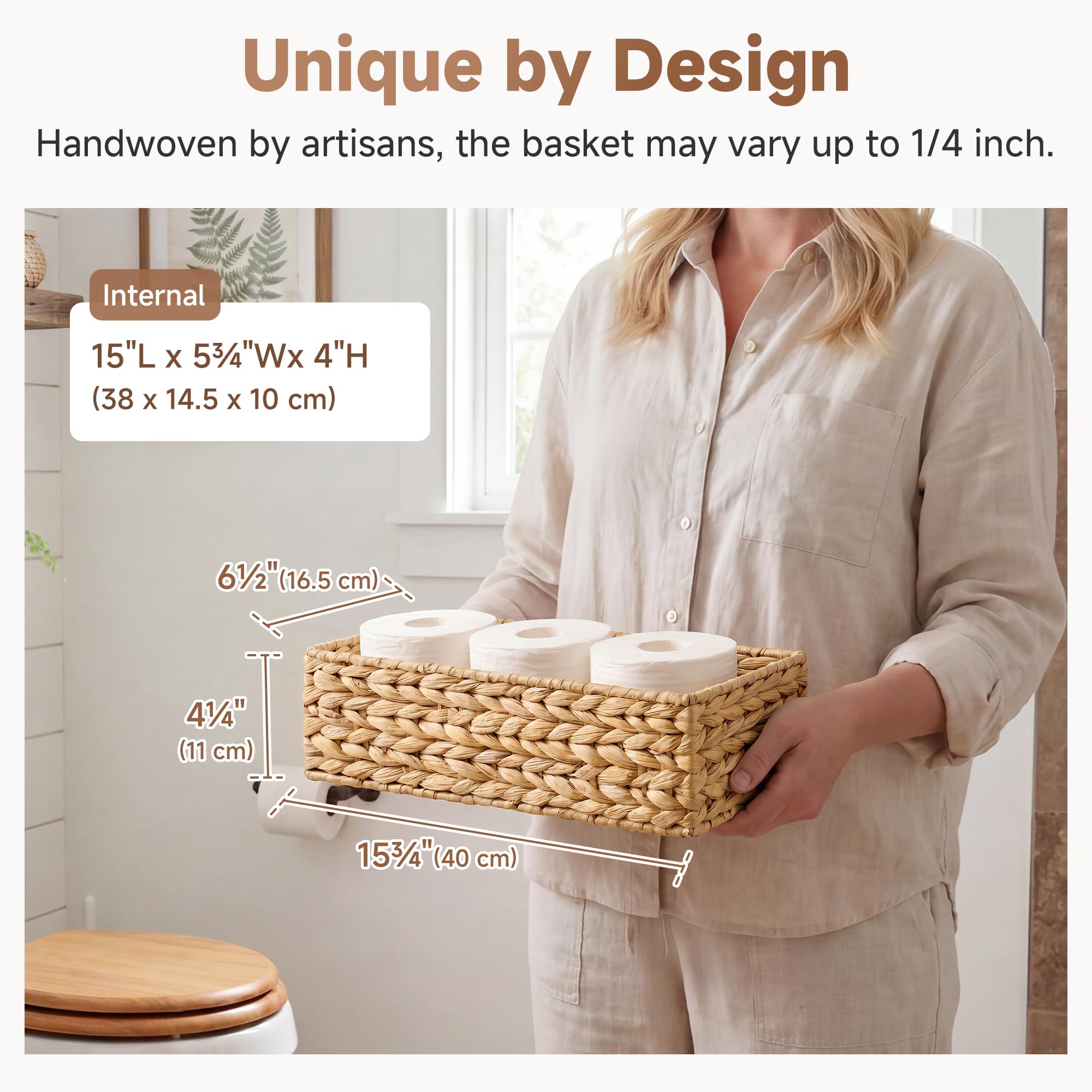StorageWorks WC-Tankkorb für Badezimmer, Wasserhyazinthen-Aufbewahrungskörbe für Toilette, Tank-Top, 2 Stück