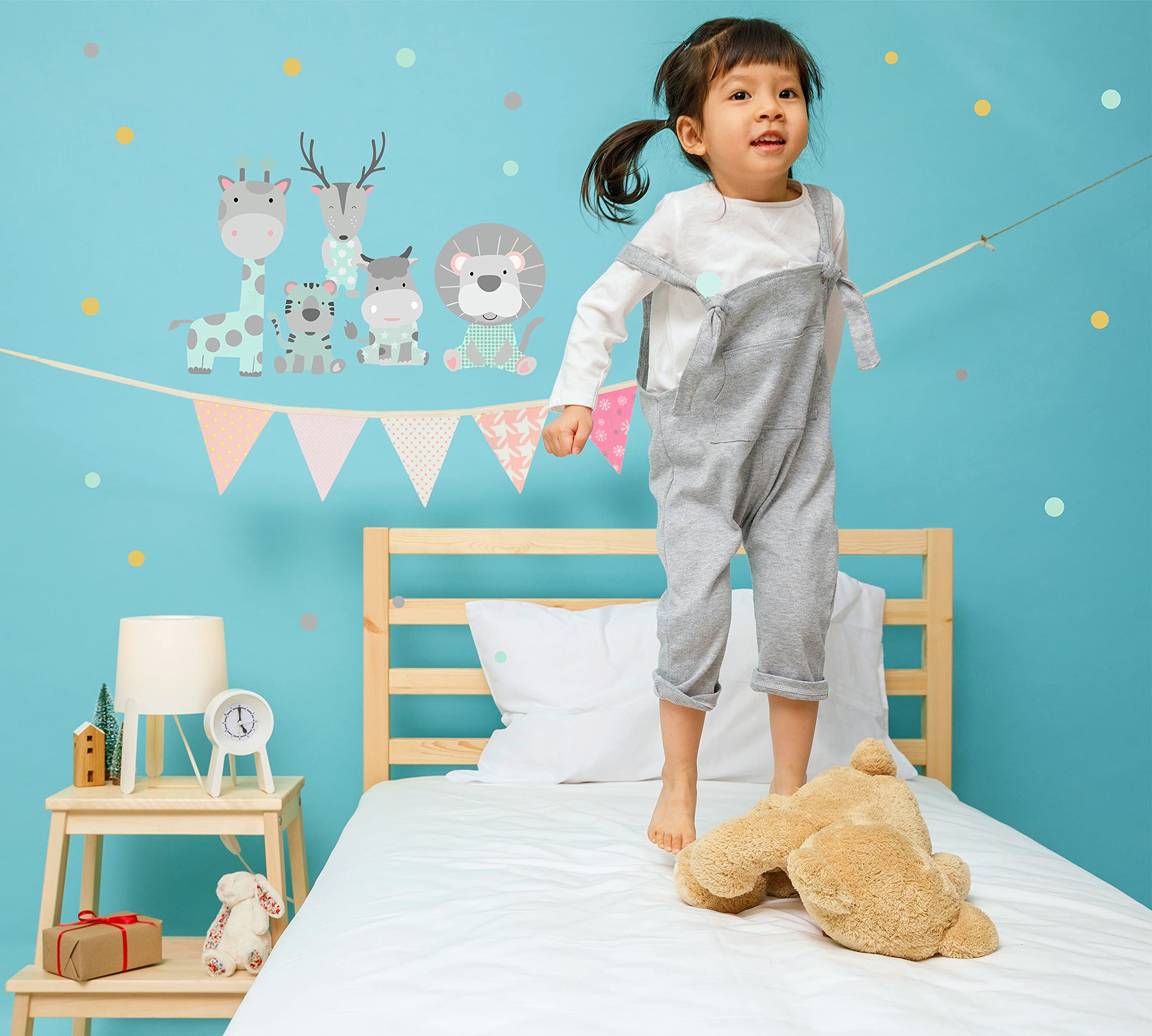 Adesivo da parete in vinile con nome personalizzato con animali della giungla, decorazione da parete per bambini e bambine, dimensioni 55,9 x 55,9 cm (piccolo