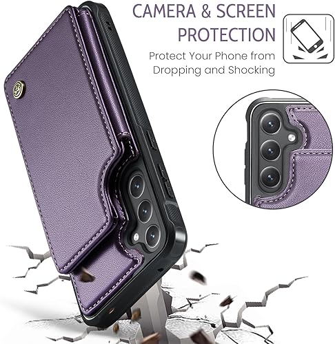 Miniatura 8 de Kowauri Funda para Samsung Galaxy S23 FE, funda de piel sintética para mujeres y hombres con ranura para tarjetas de bloqueo RFID, cierre magnético,