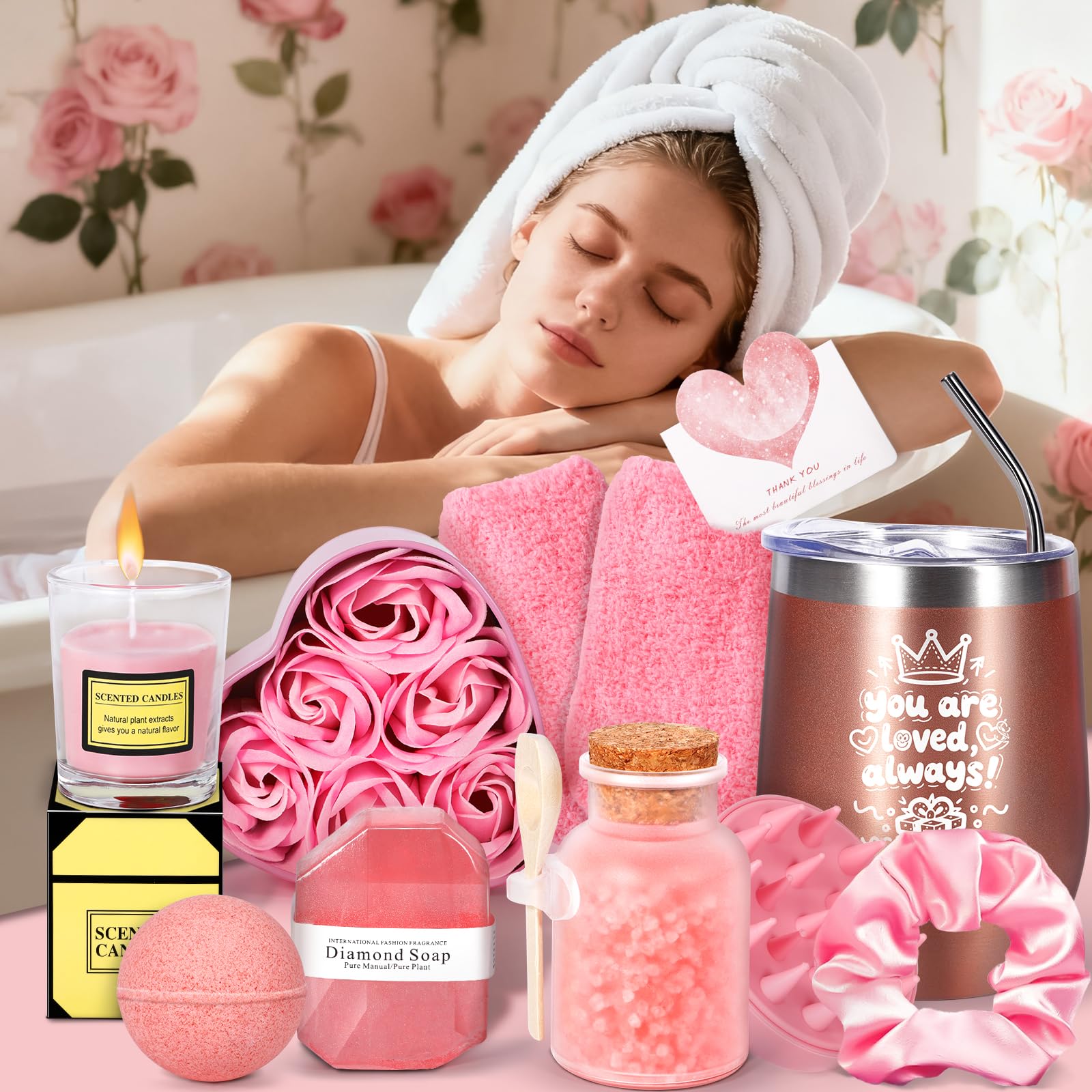 Purpledi Set Regalo Compleanno Donna, Box Regalo 11 Pezzi con Tazza Termica, Candela Profumata, Set Relax con Prodotti Bellezza e Cura Corpo, Regalo Personalizzato per Mamma, Fidanzata, Sorella