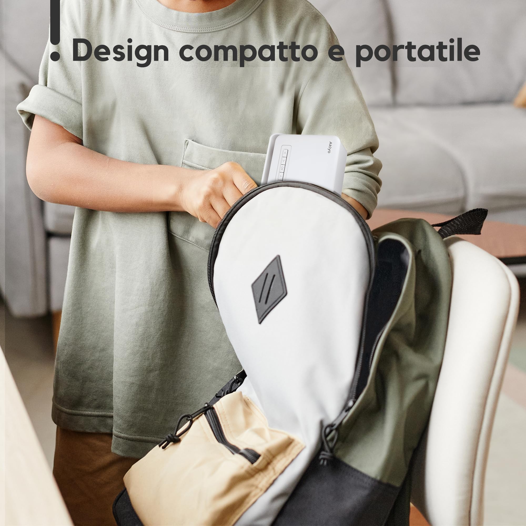 Mini Proiettore, AKIYO O1 Proiettore Portatile 15000 Lumens, 2025 Upgraded Videoproiettore 4K Supporto Full HD 1080P, Auto Keystone, Zoom 50%, Rotabile 360°, per Phone/TV Stick/HDMI/USB/TF