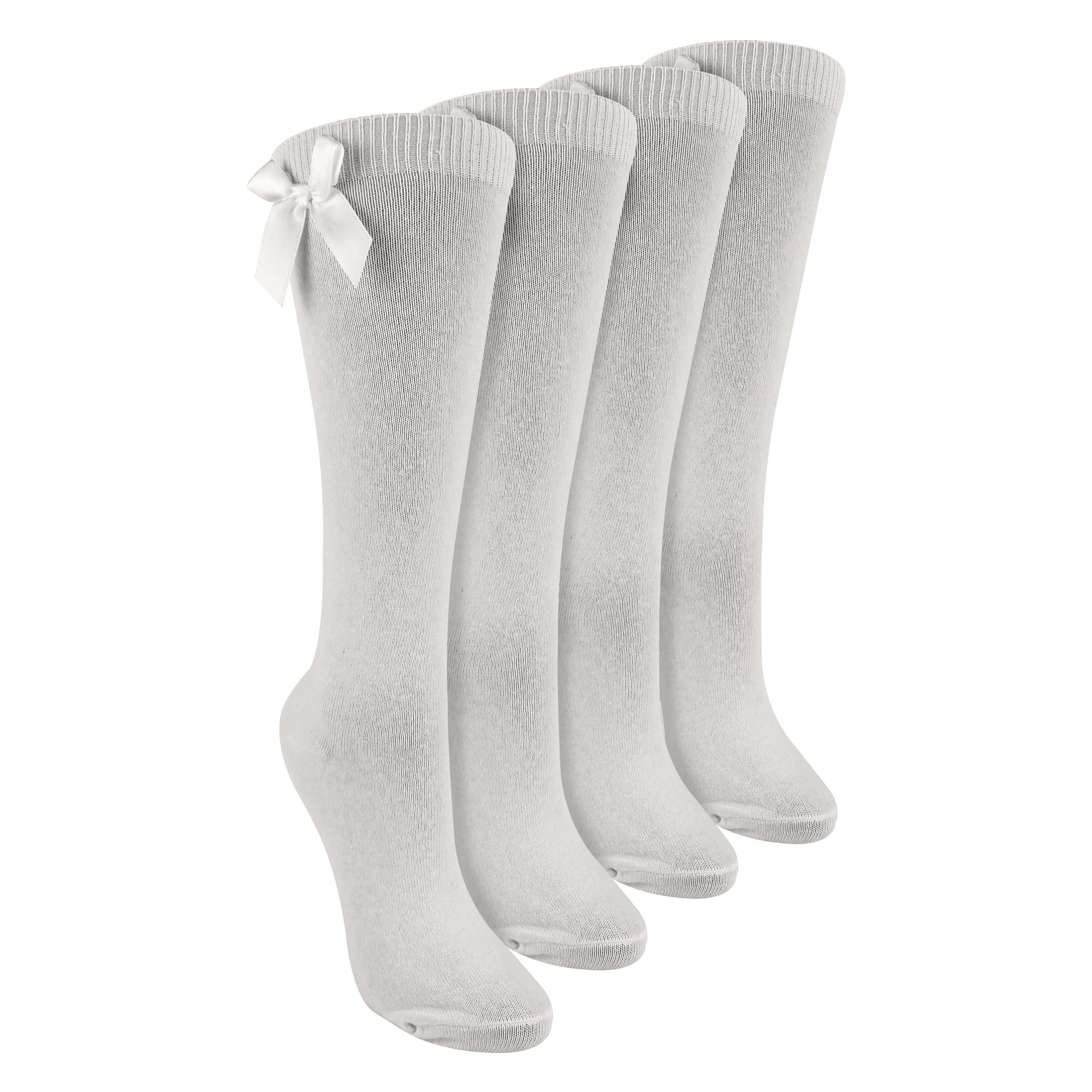 Sock Snob Girls White 4 Pack Knee High School Socks With Bow