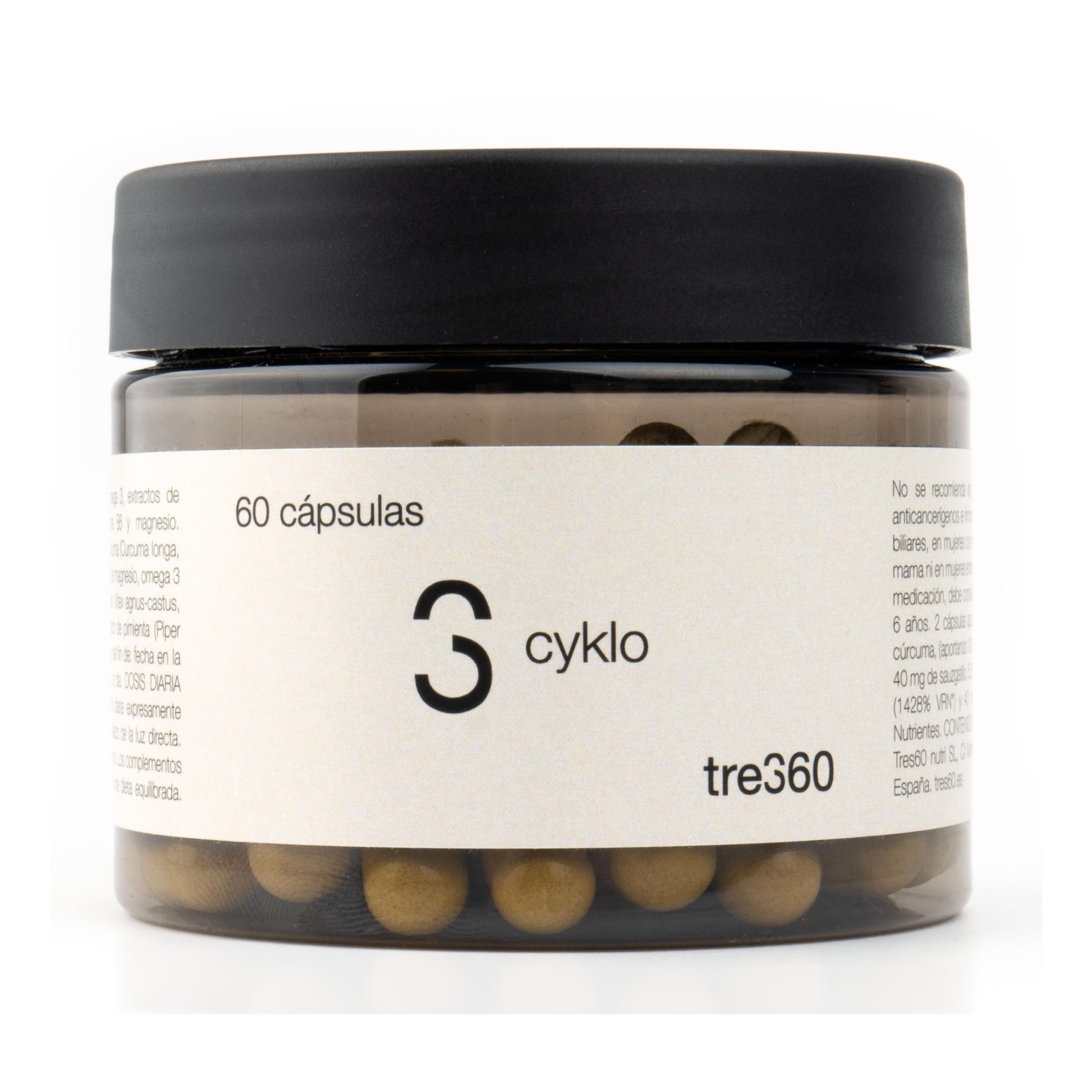 Tres60 - Cyklo Regulador Hormonal - 60 Cápsulas - Sauzgatillo (Vitex Agnus-Castus), Magnesio, Zinc y Vitamina B6 - Complemento para Equilibrio Hormonal y Bienestar Femenino - Síndrome Premenstrual