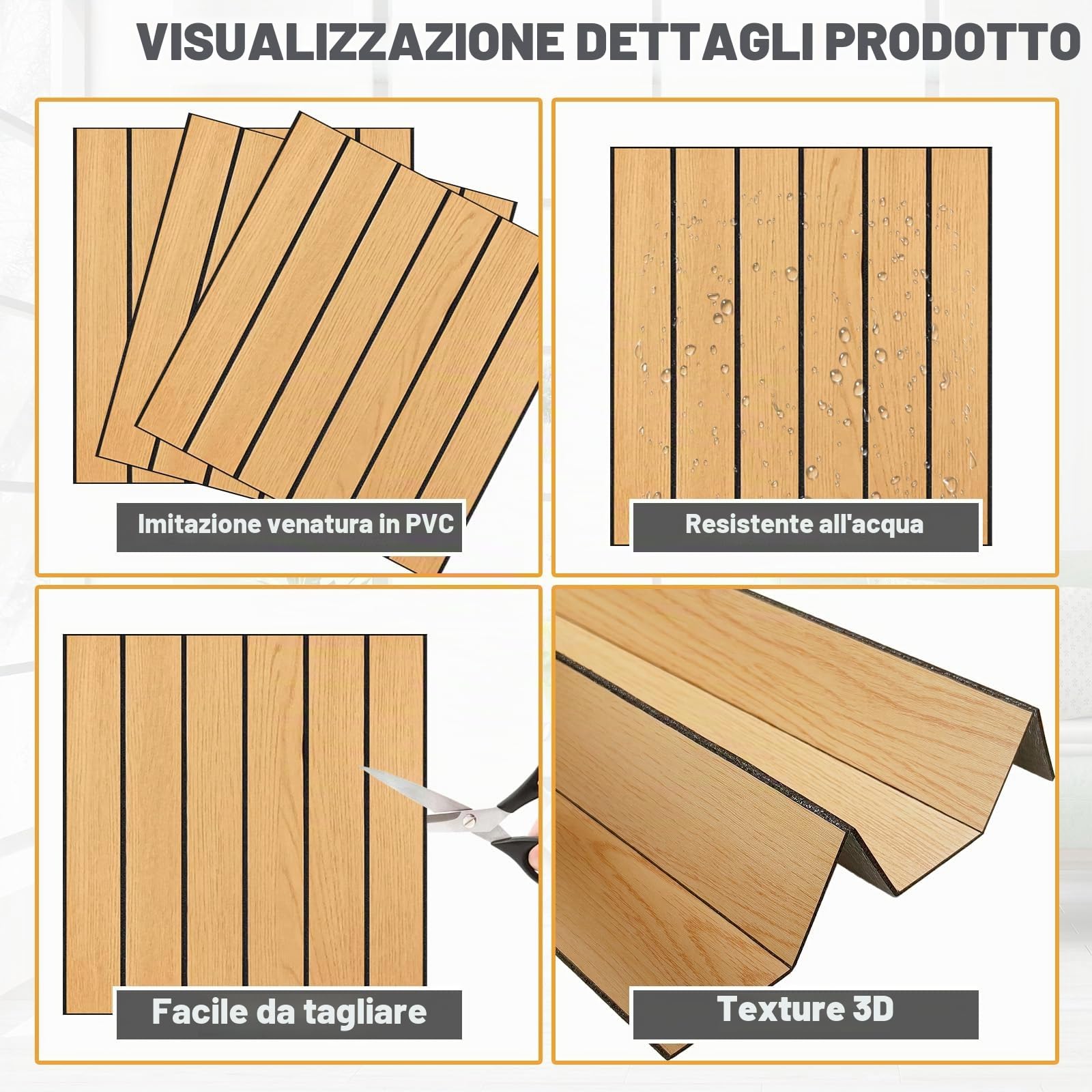 Pannelli Murali Autoadesivi Effetto Legno 30×30 cm – pannelli fonoassorbenti in PVC Fonoassorbenti​​legno pannelli per pareti decorativi rivestimento murale in PVC per salotto, camino (Bruno)